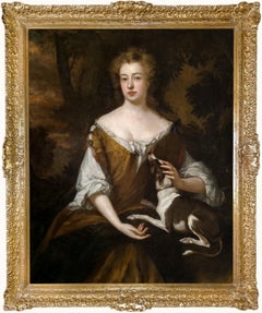 Ritratto di una signora elegante con il suo cagnolino, 1690 circa; studio of Sir Godfrey Kneller