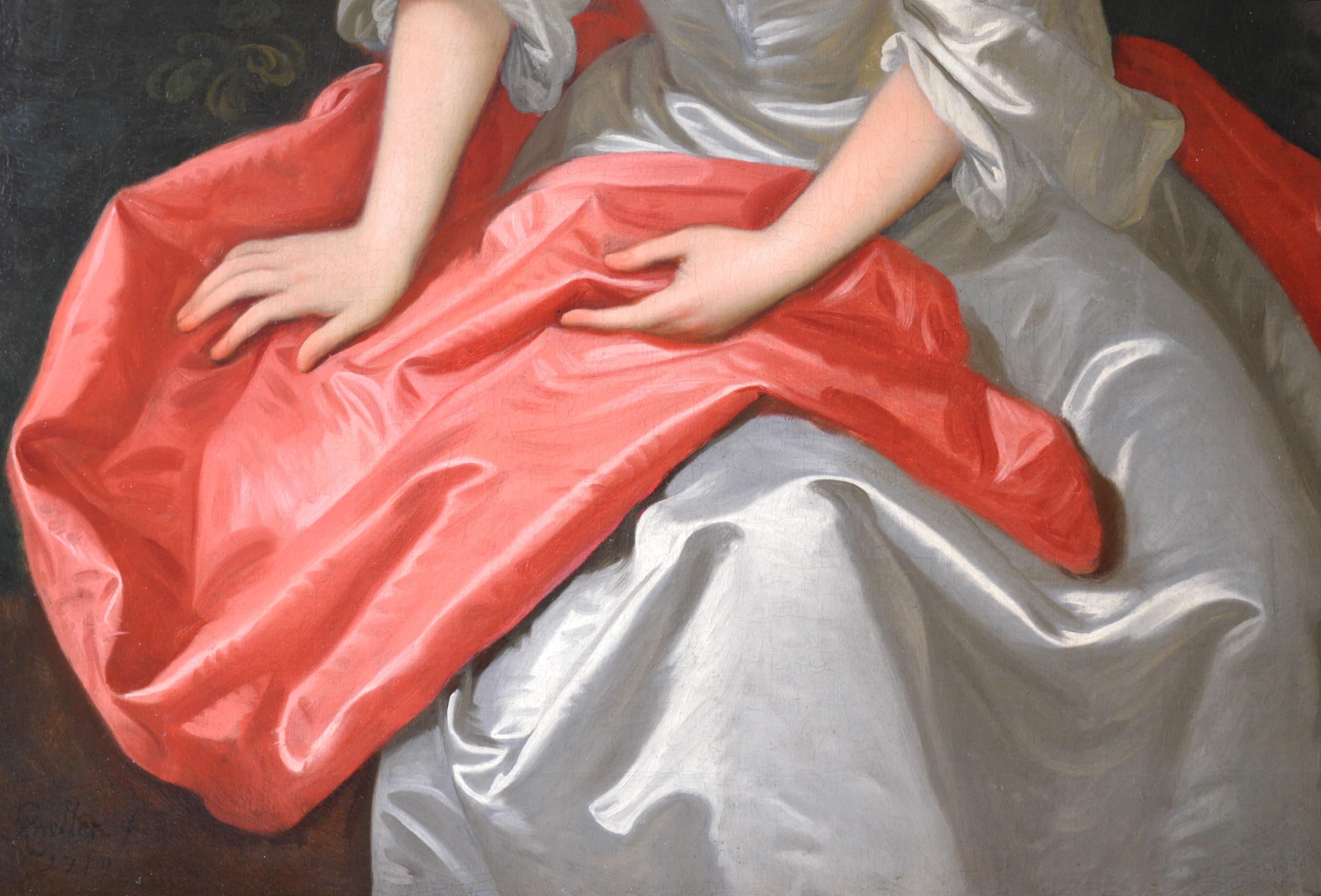 ‘Portrait of Isabella Marshall’ by Sir Godfrey Kneller (1646-1723). This large fine early 18th century oil painting of a Georgian beauty is signed and dated 1719 and has provenance going back more than 250 years within the Garrard-Drake-Tyrwhitt