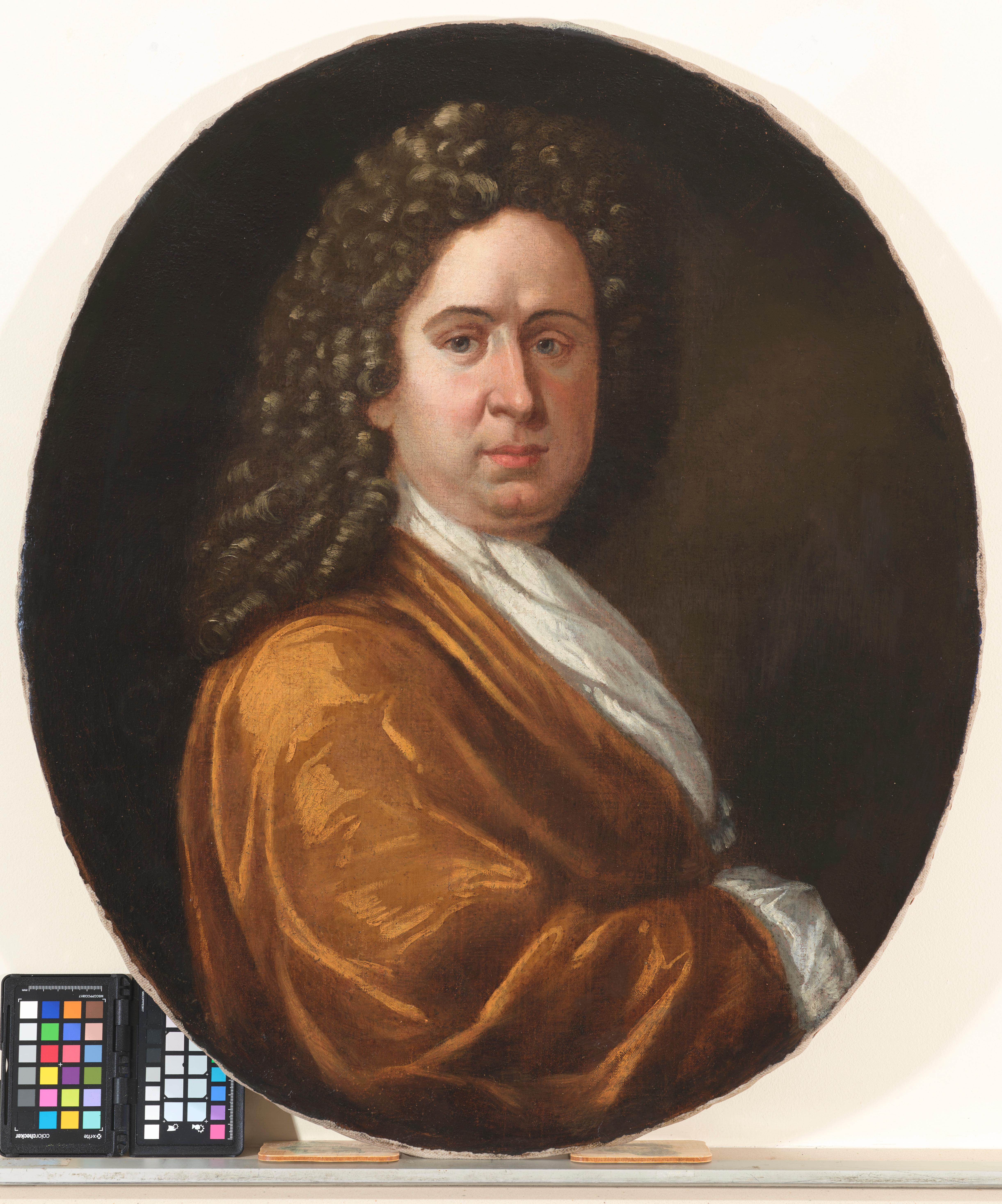 Sir Godfrey Kneller 1646-1723, fue un retratista inglés nacido en Alemania. Fue alumno de Bol y Rembrandt, nació en Leiden, viajó a Roma, Venecia, Hamburgo y más tarde a Londres, donde se convirtió en pintor ordinario de Carlos II. Pintó un gran
