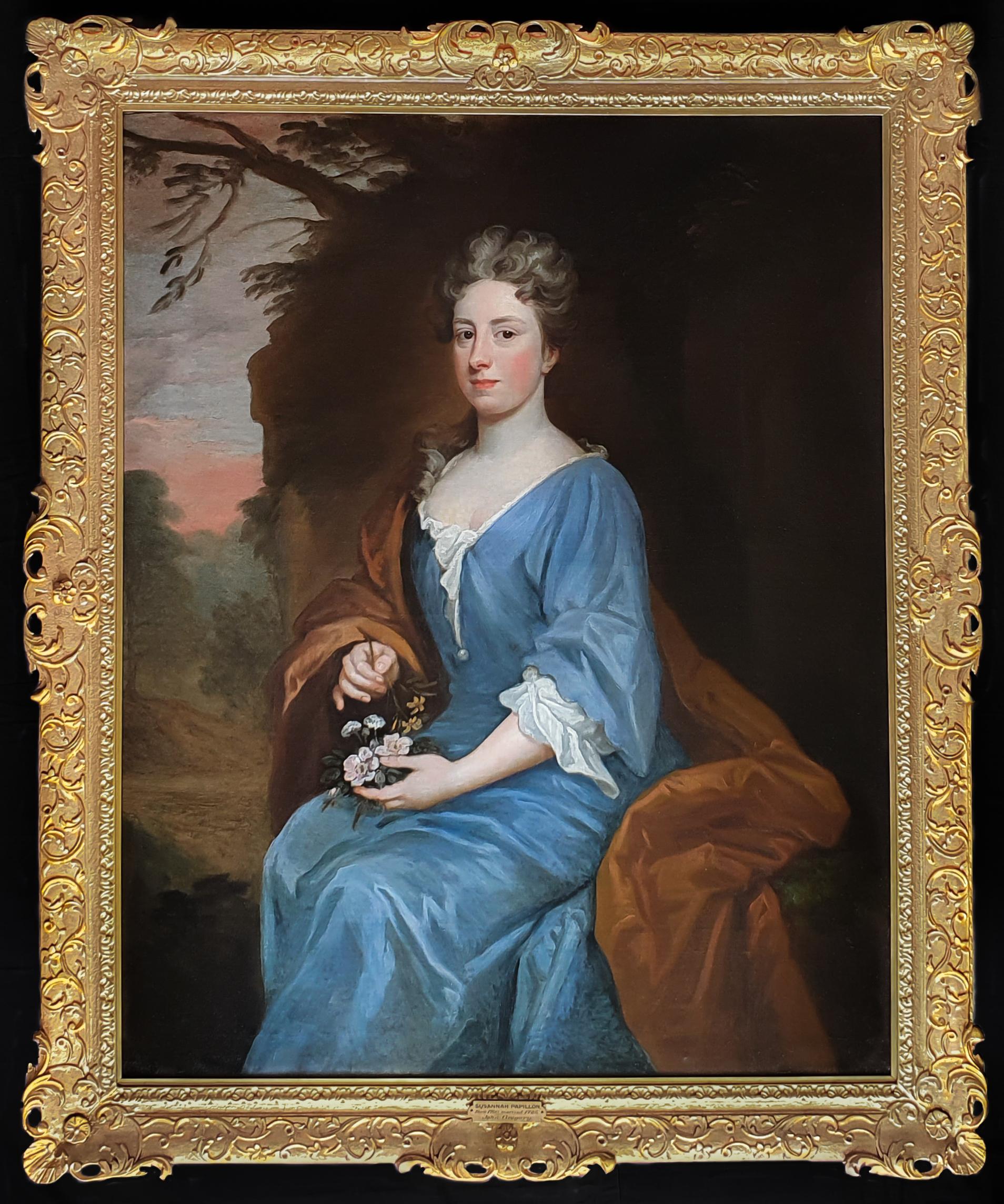 Porträt einer Dame, Susannah Papillon, ca. 1695, fein geschnitzter Rahmen, Öl auf Leinwand (Alte Meister), Art, von Sir Godfrey Kneller (Studio of)