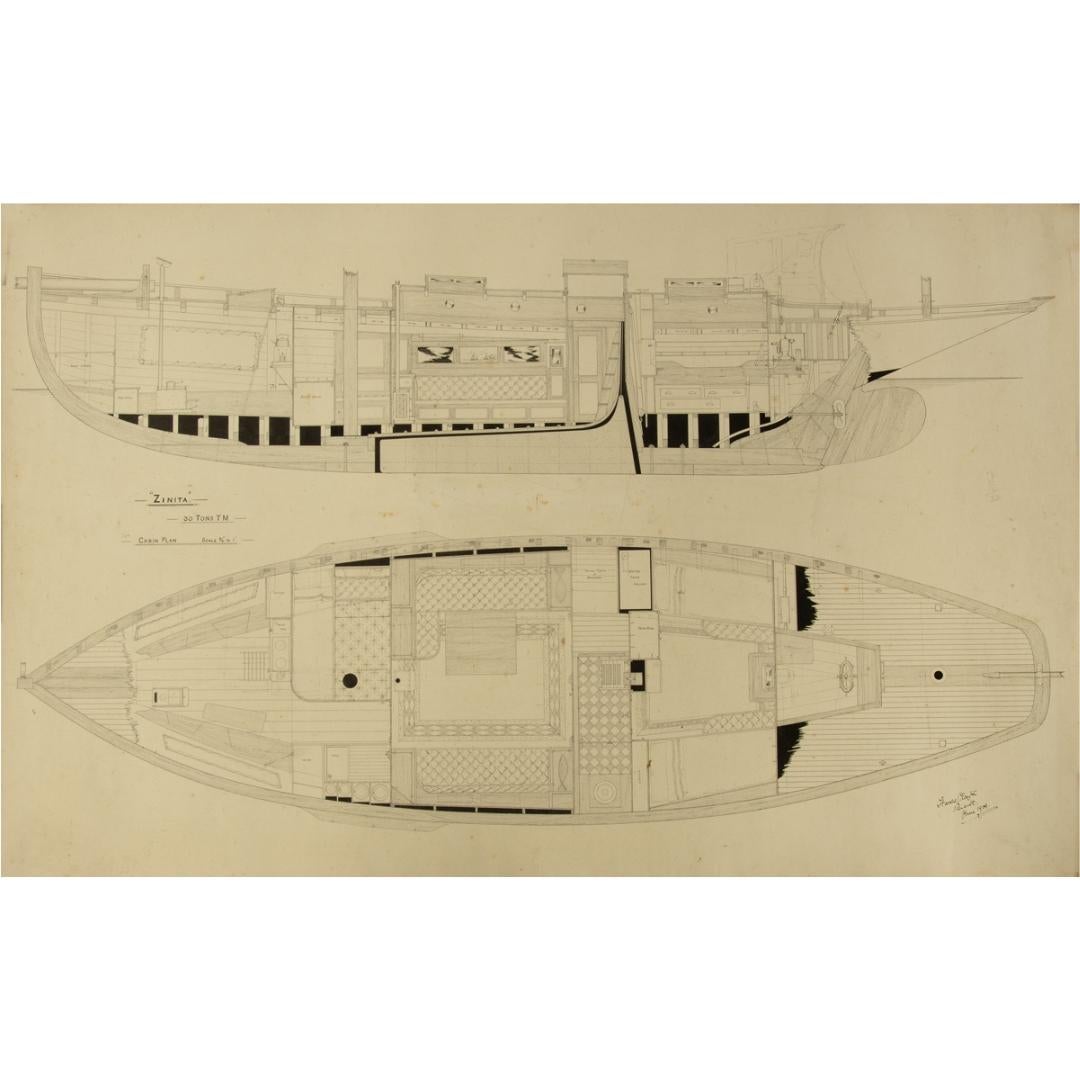 Anglais Sir Harold Clayton : Plans de l'architecte naval et constructeur de bateaux pour Zinita en vente