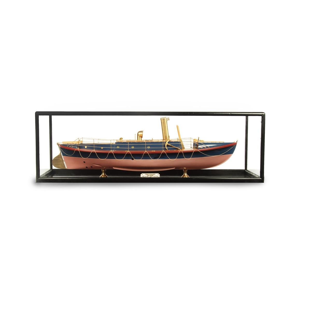 Sir Harold Dudley Clayton’s Hydraulic Steam Lifeboat: City of Glasgow, 1894. This fine builder’s presentation scale model has a gilt brass funnel, polished brass rudder, capstan, anchor, binnacle and fittings with side grab ropes. The hull is
