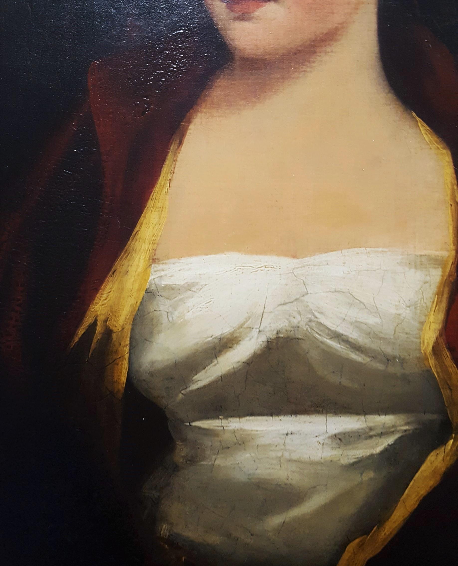 Porträt von Margaritta MacDonald in roter Jacke und weißem Kleid (Halslänge) im Angebot 8