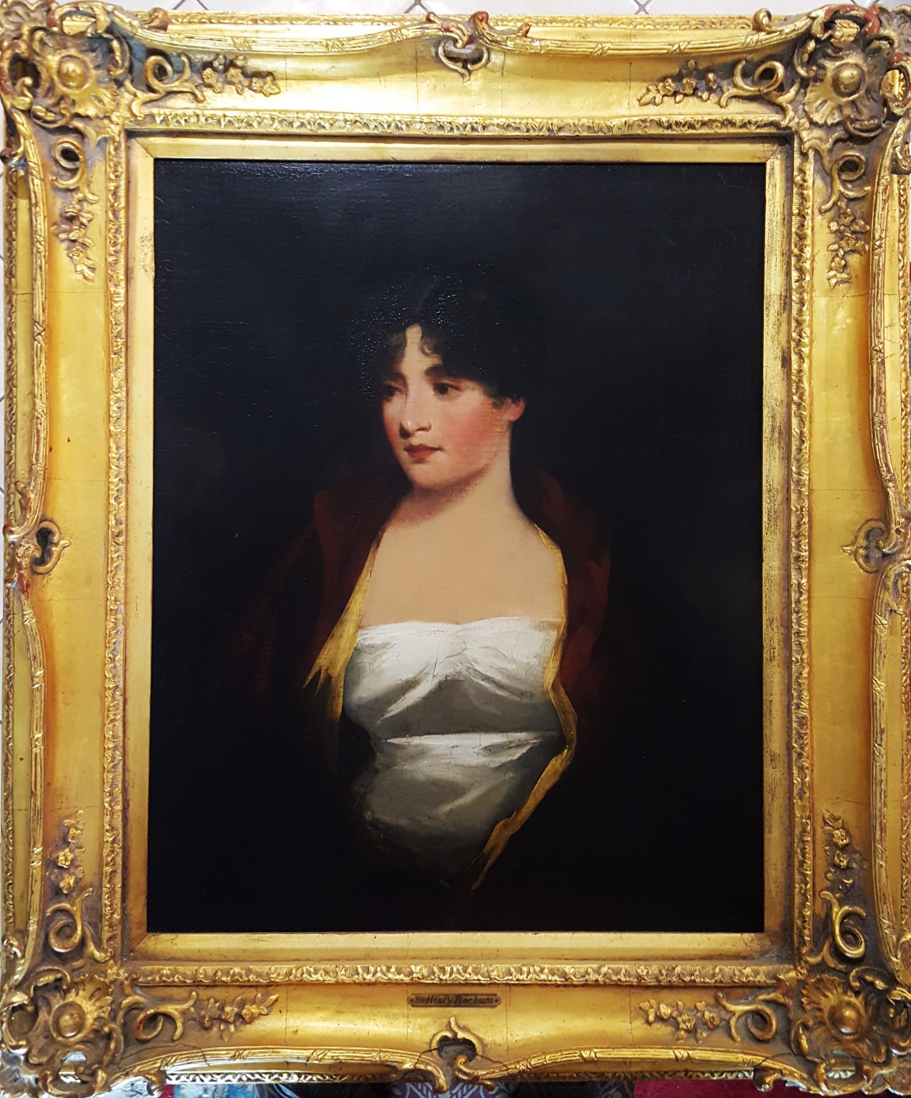 Porträt von Margaritta MacDonald in roter Jacke und weißem Kleid (Halslänge) – Painting von Sir Henry Raeburn