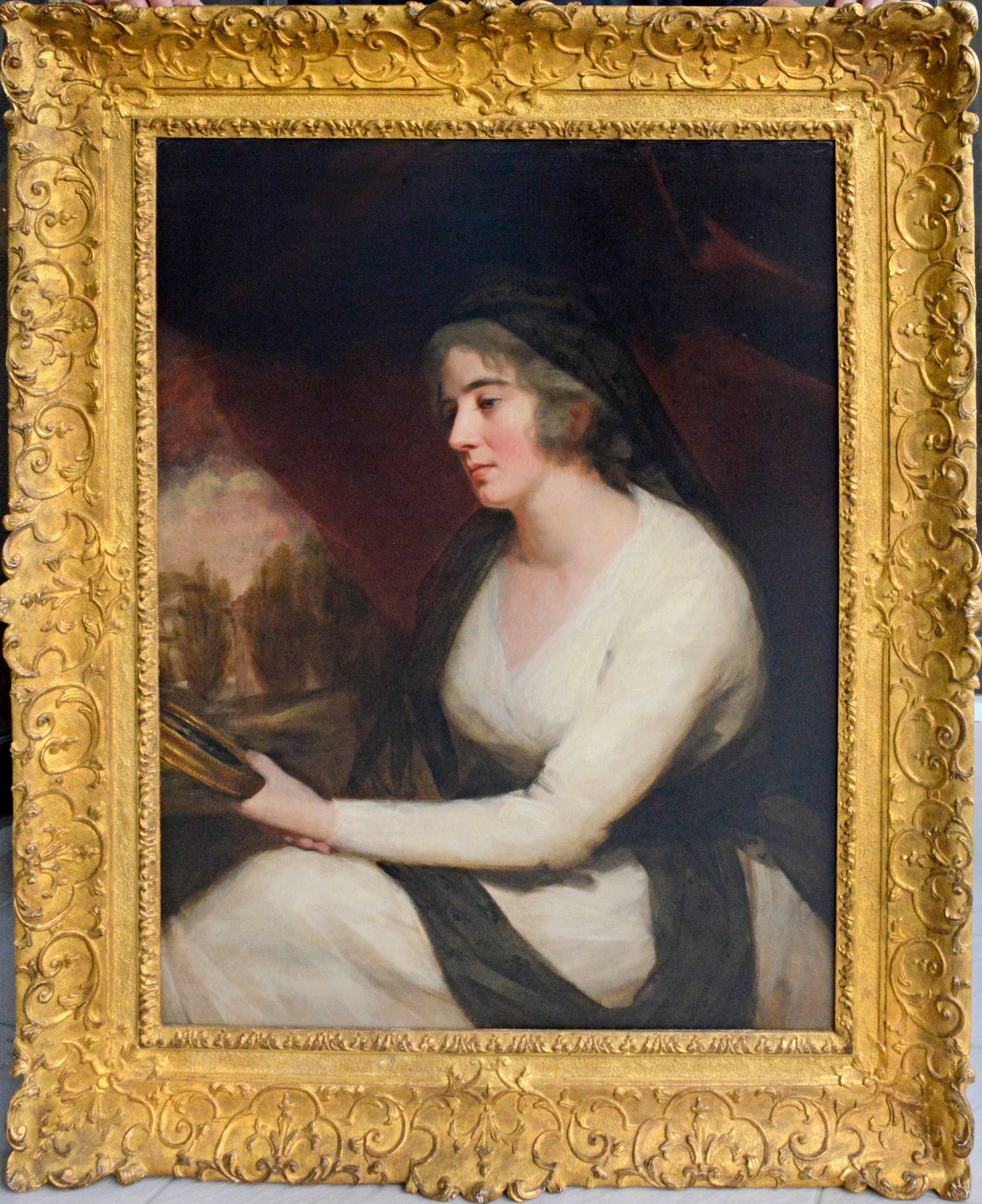 Portrait of Mrs. Johnstone Gazing into Handheld Mirror - Painting by Sir Henry Raeburn