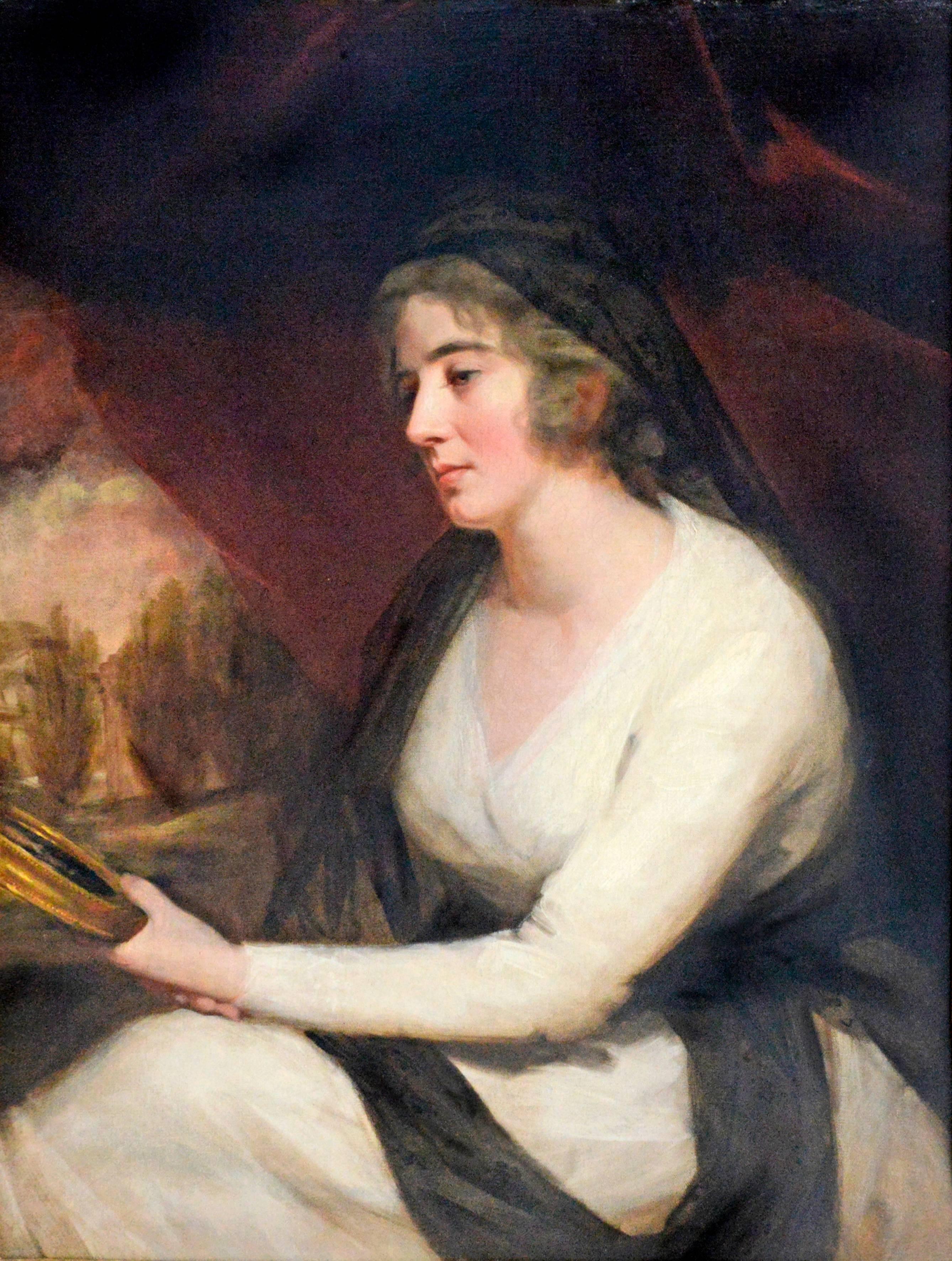 Sir Henry Raeburn Figurative Painting - Portrait of Mrs. Johnstone Gazing into Handheld Mirror