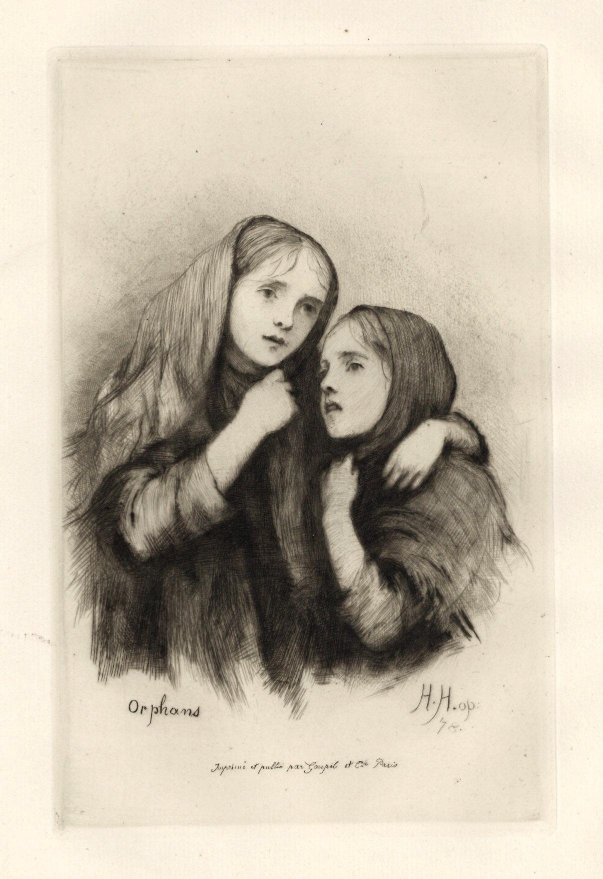"Orphans" original etching - Print by Sir Hubert Von Herkomer R.A. RWS