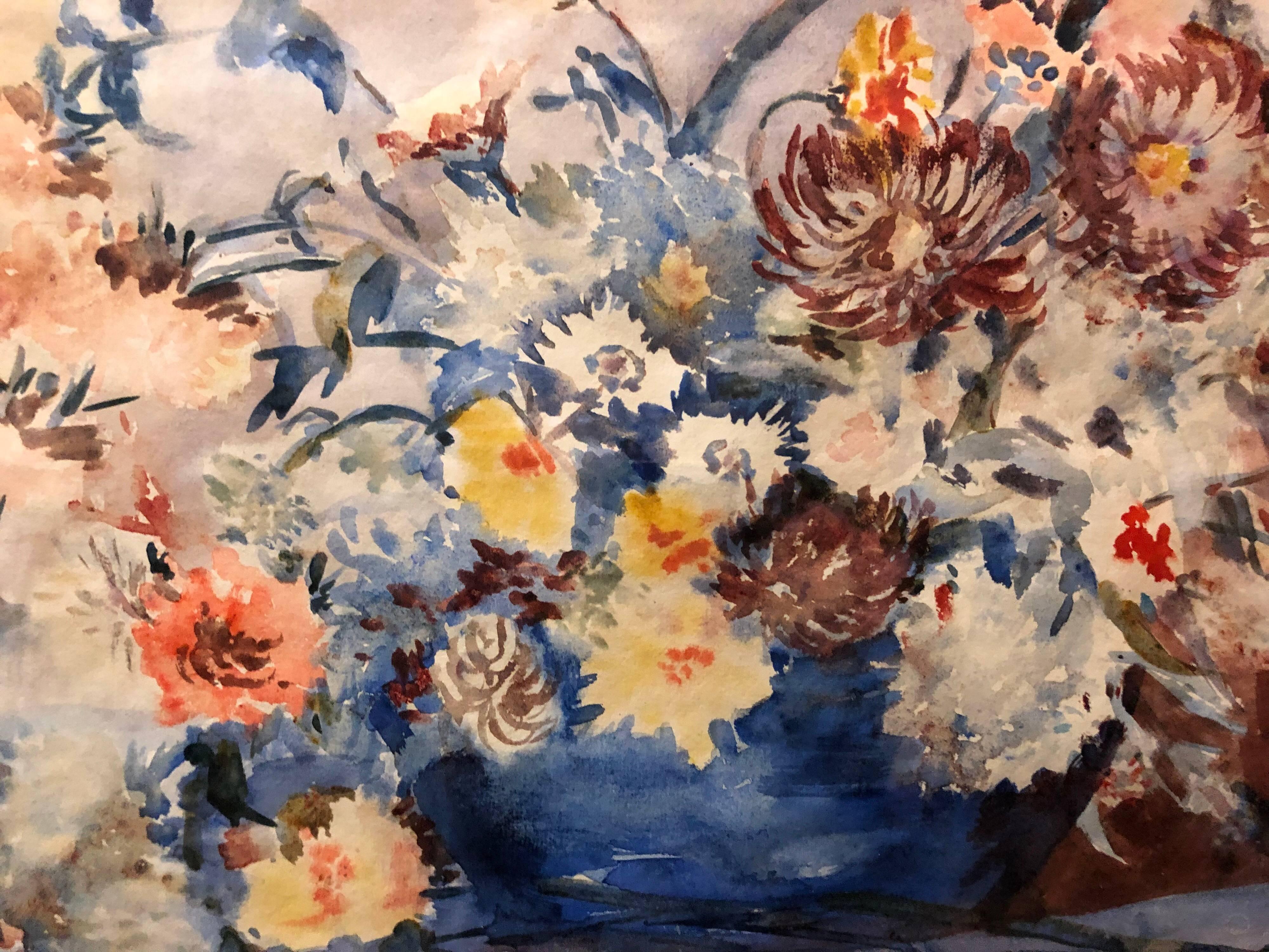 British Modernist Vibrant Watercolor Painting of Flowers - Art by Sir Jacob Epstein