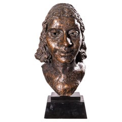 Antique Sir Jacob Epstein Modern British Art Bronze w Brown Patina Life Size Bust