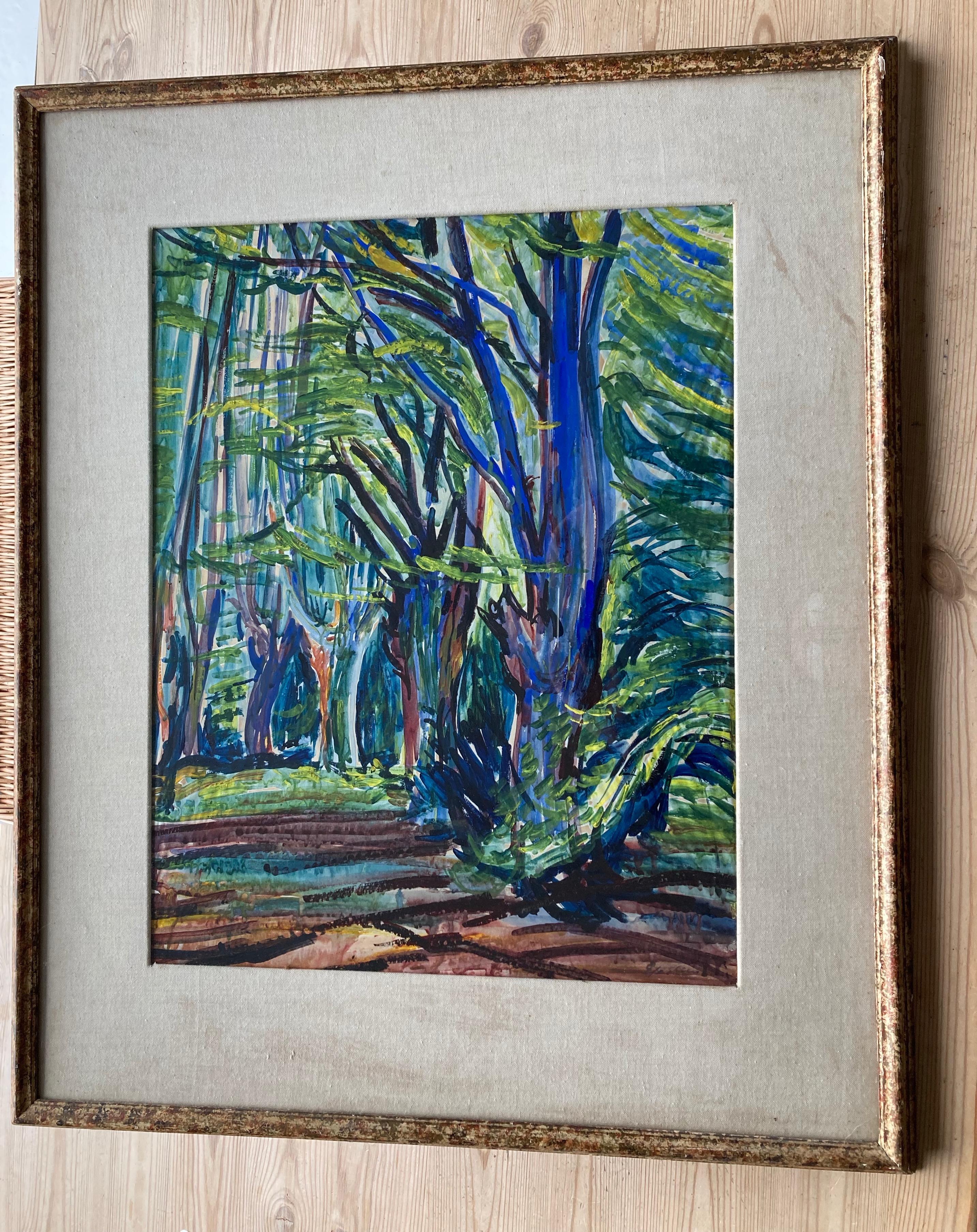 Sir Jacob Epstein (1880-1959)
Near Baldwyns Hill
Signed
Watercolour and touches of gouache
22 x 17 inches
​
Exhibited: No. 4, as title, from the Epping Forest Series at Arthur Tooth and Sons, 1933 

Provenance: Bought from the above exhibition by
