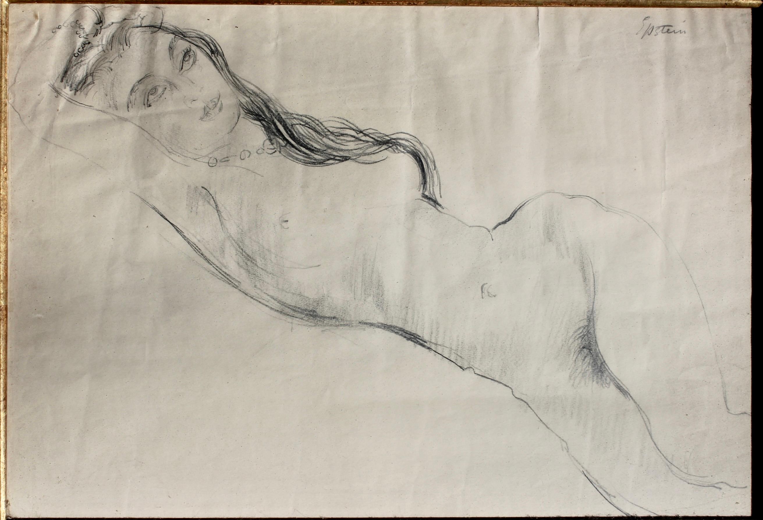 English Sir Jacob Epstein 'Reclining Nude' Pencil Drawing For Sale