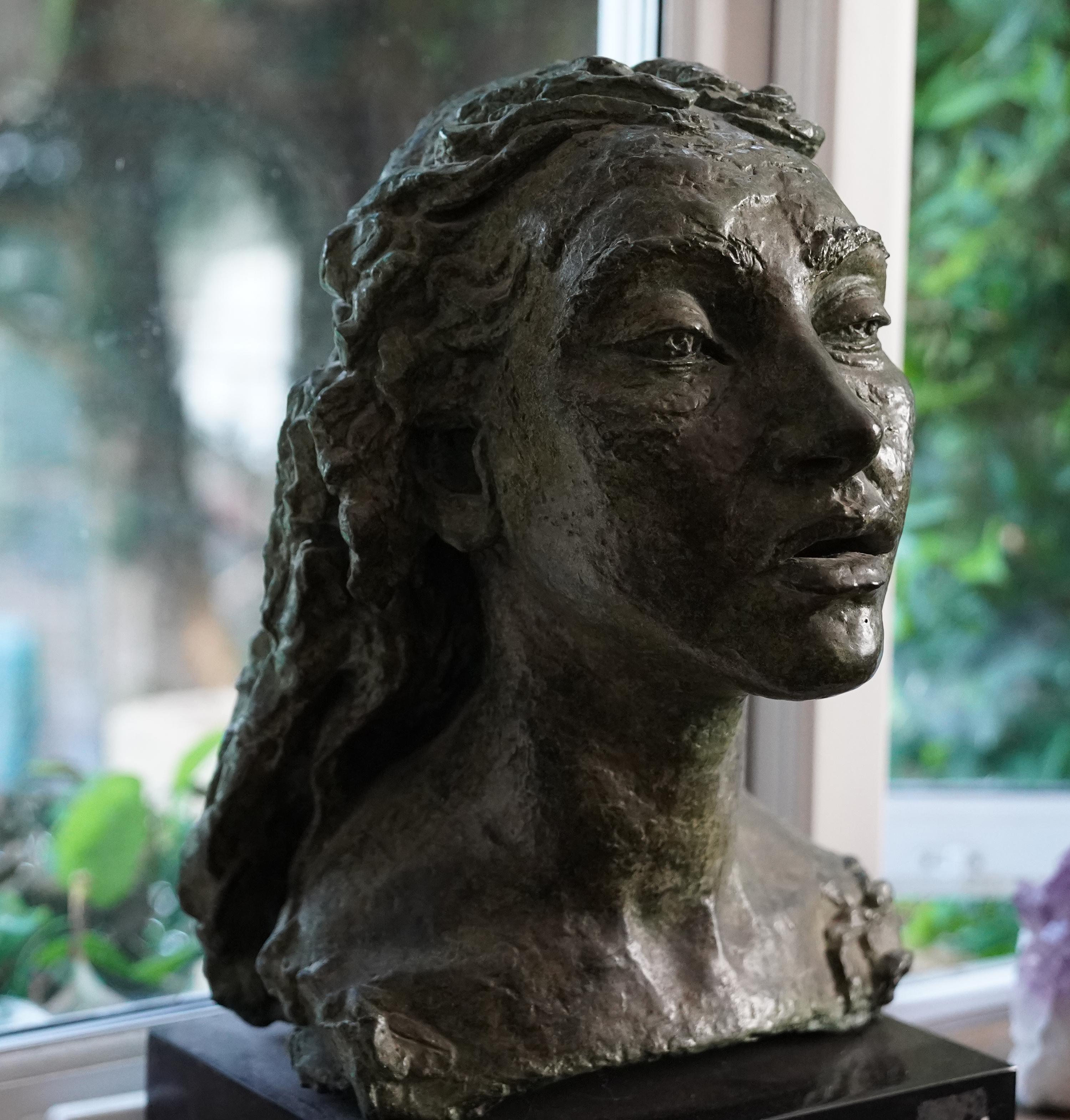 Second Portrait of Kathleen 1922 - British head shoulders  bronze sculpture - Gold Figurative Sculpture by Sir Jacob Epstein