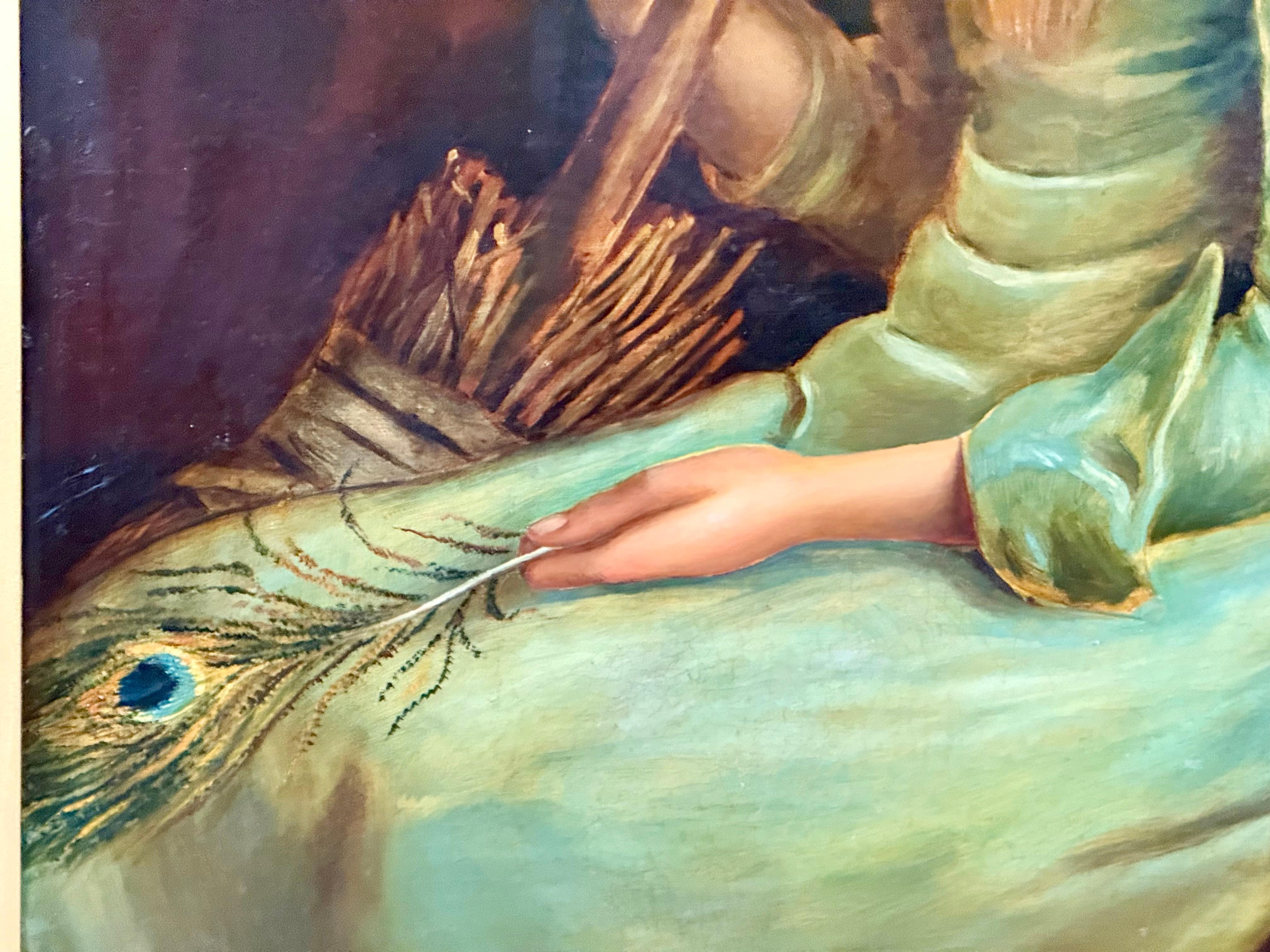 Romantic, pre Raphaelite painting titled 'Cinderella', this oil on canvas painting is in the Victorian period after a painting noted to be in the collection of Sir Andrews Lloyd Webber, famed for writing and producing world famous musicals such as