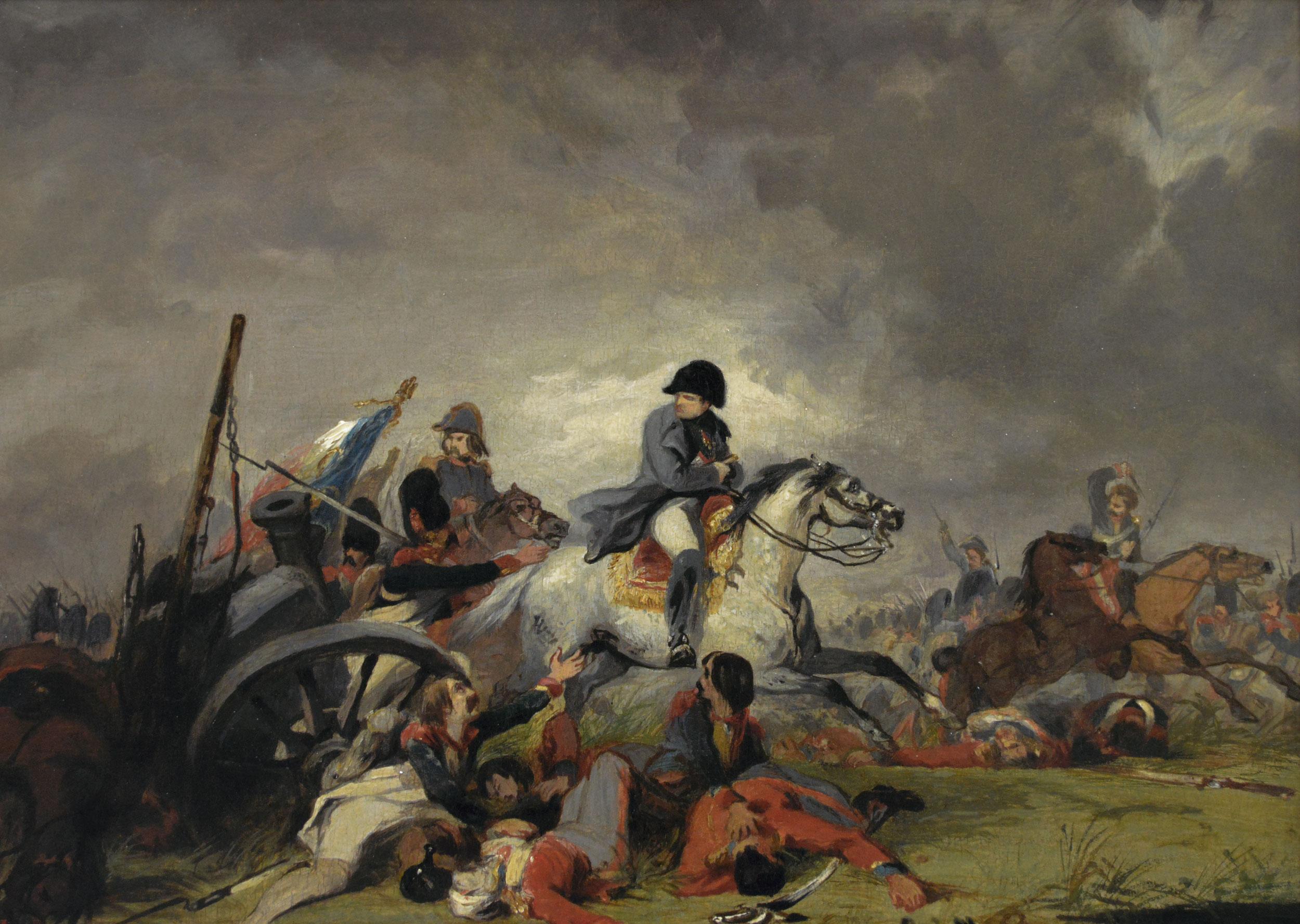 19th Century military oil painting of Napoleon’s retreat from Waterloolo - Painting by Sir John Gilbert 