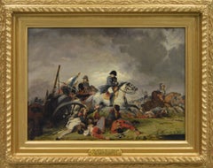 19th Century military oil painting of Napoleon’s retreat from Waterloolo