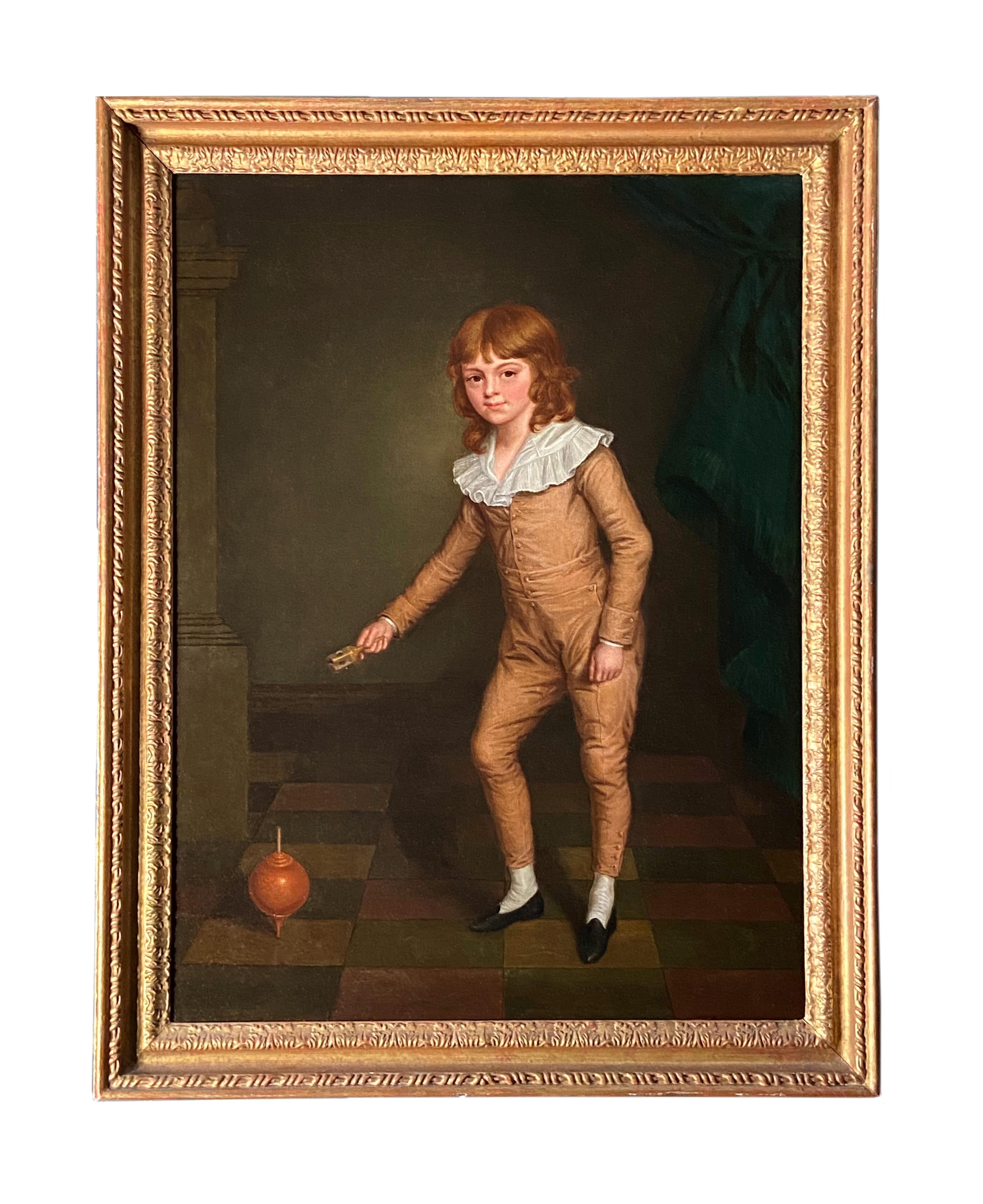 19th Century English Portrait of a Young Boy in a Orange Silk Suit - Painting by Sir John Hoppner