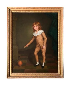 19th Century English Portrait of a Young Boy in a Orange Silk Suit