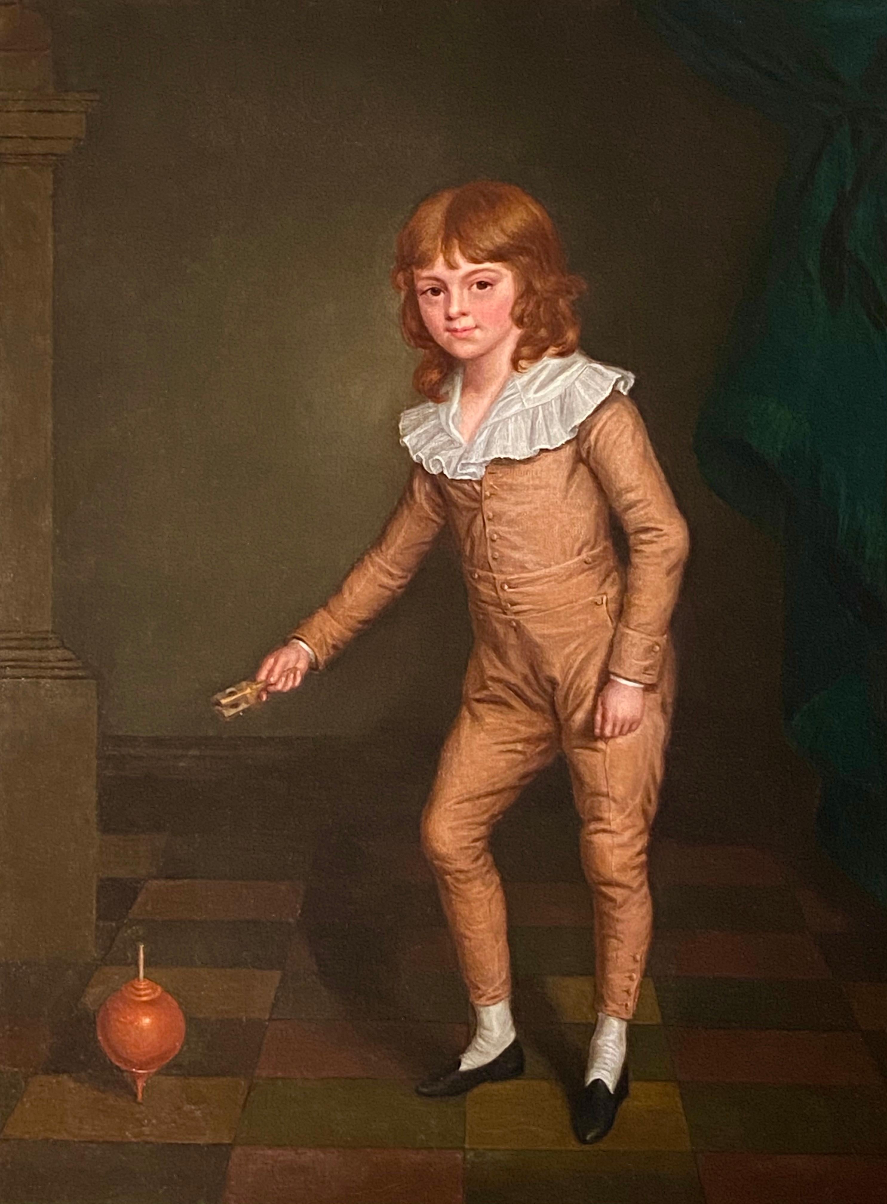 Sir John Hoppner Portrait Painting - 19th Century English Portrait of a Young Boy in a Orange Silk Suit