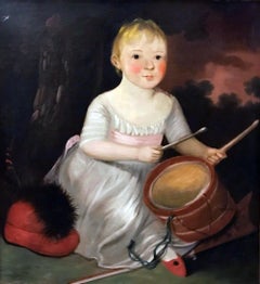 John Hoppner 18th C. English Portrait Oil Painting "Girl with Drum"