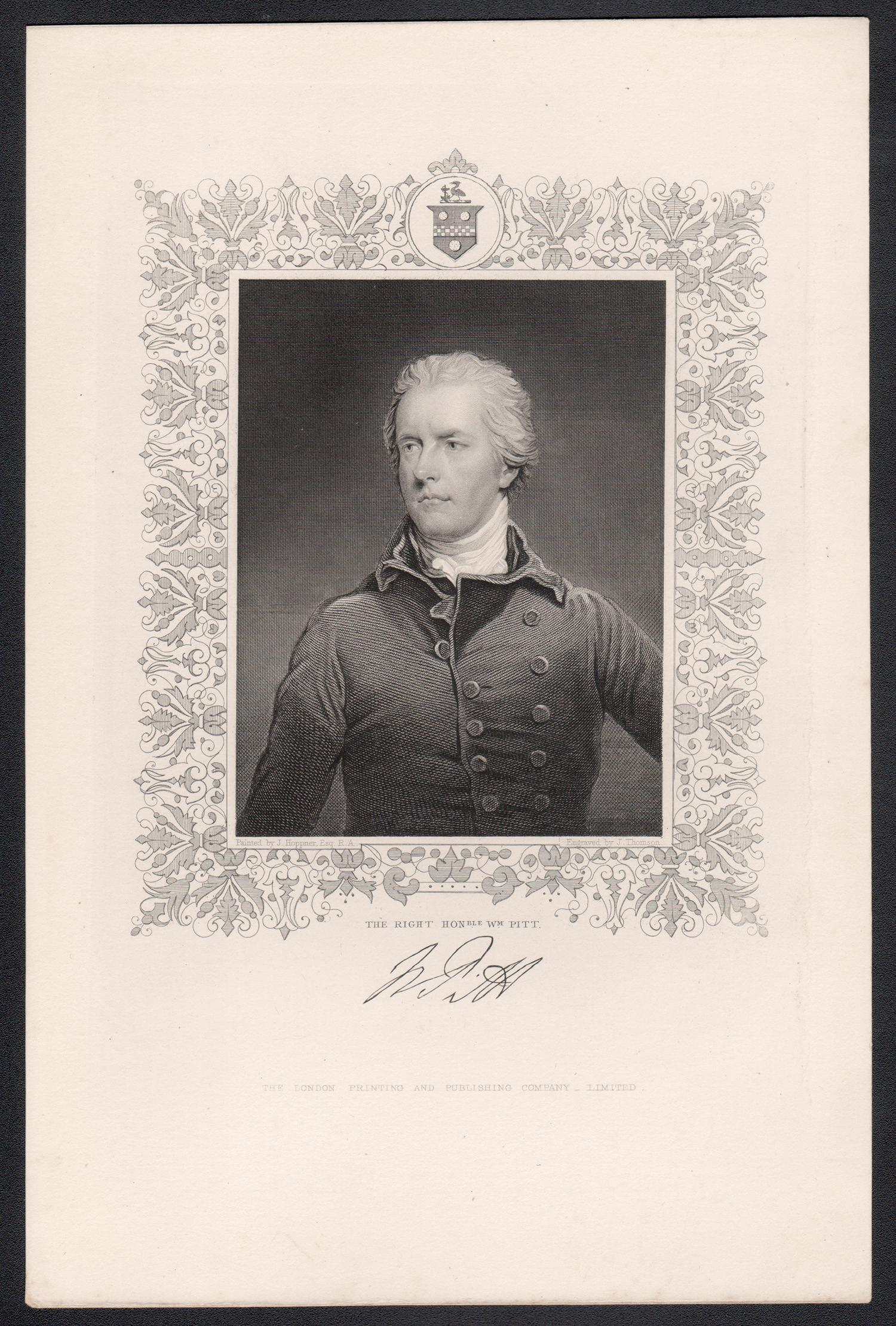 William Pitt, Premier ministre anglais, gravure de portrait du XIXe siècle - Print de Sir John Hoppner