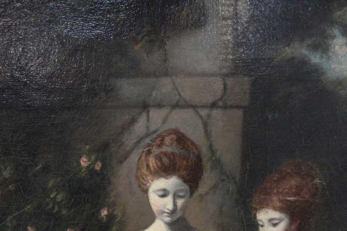 Ancienne peinture à l'huile anglaise de style géorgien représentant des jeunes femmes dans un parc boisé - Maîtres anciens Painting par Sir Joshua Reynolds