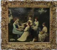 Elegant Georgian Young Ladies Woodland Park, Carved Frame English Oil Painting