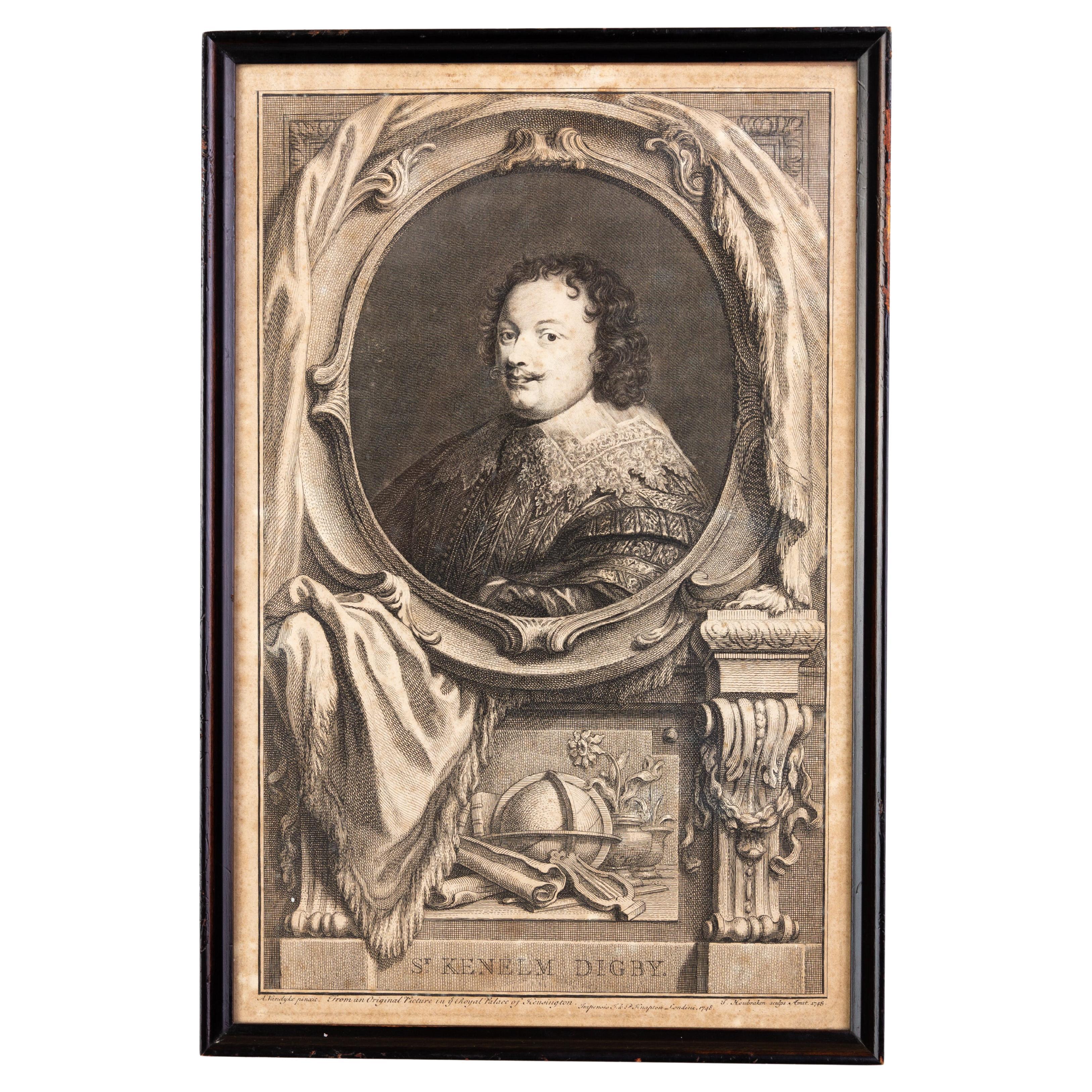Sir Kenelm Digby Portrait Engraving 18th Century 