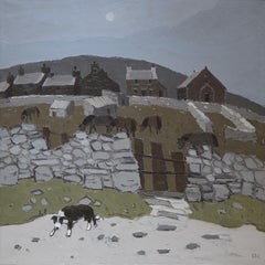 Sheepdog Pentre Pella (Oil Painting by Sir Kyffin Williams - Welsh Landscape)