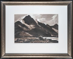 'Snowdon' Welsh landscape painting by Kyffin Williams, mountains, hillside, lake