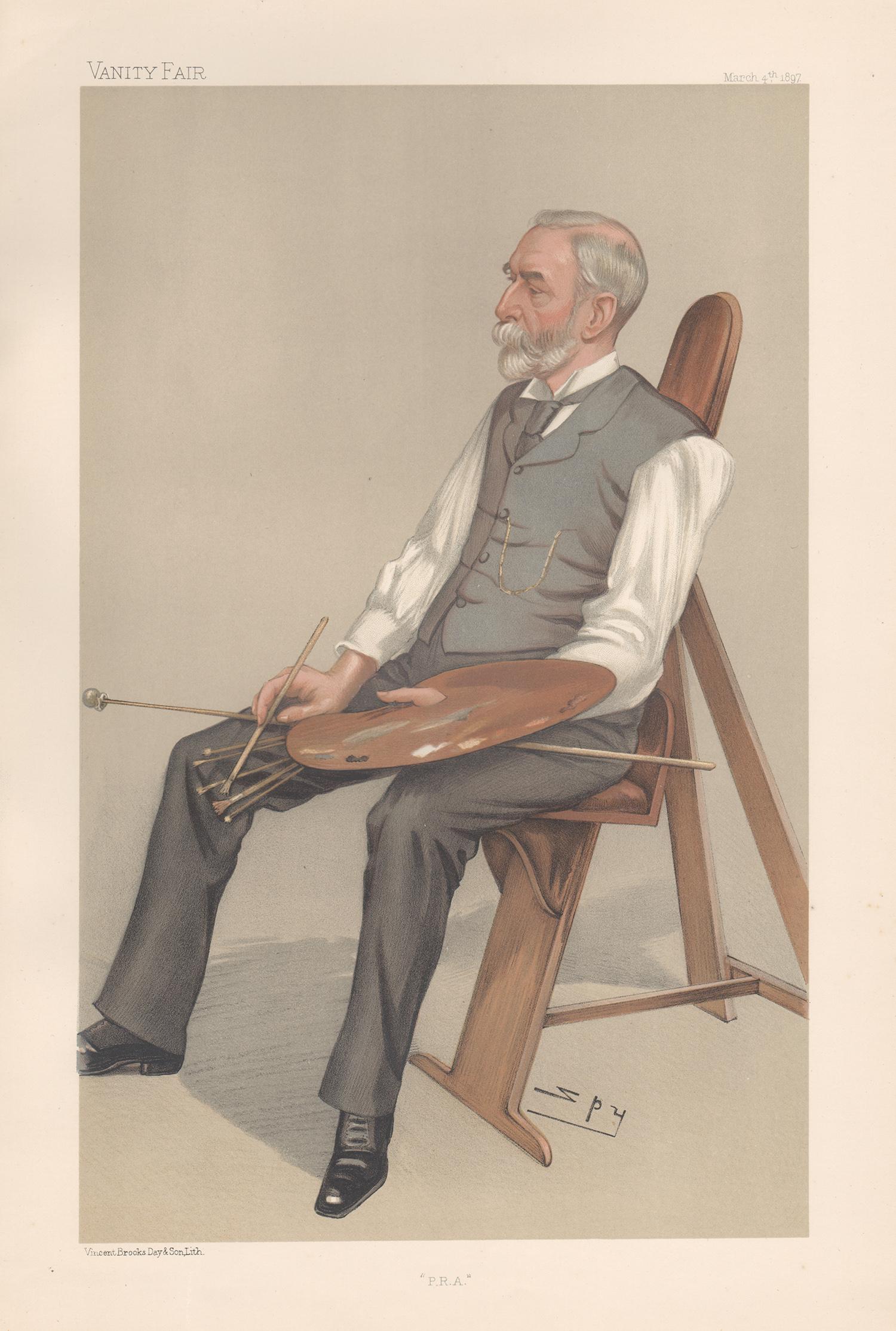 Sir Leslie Ward Portrait Print - Edward Poynter, painter, Vanity Fair artist portrait chromolithograph, 1897