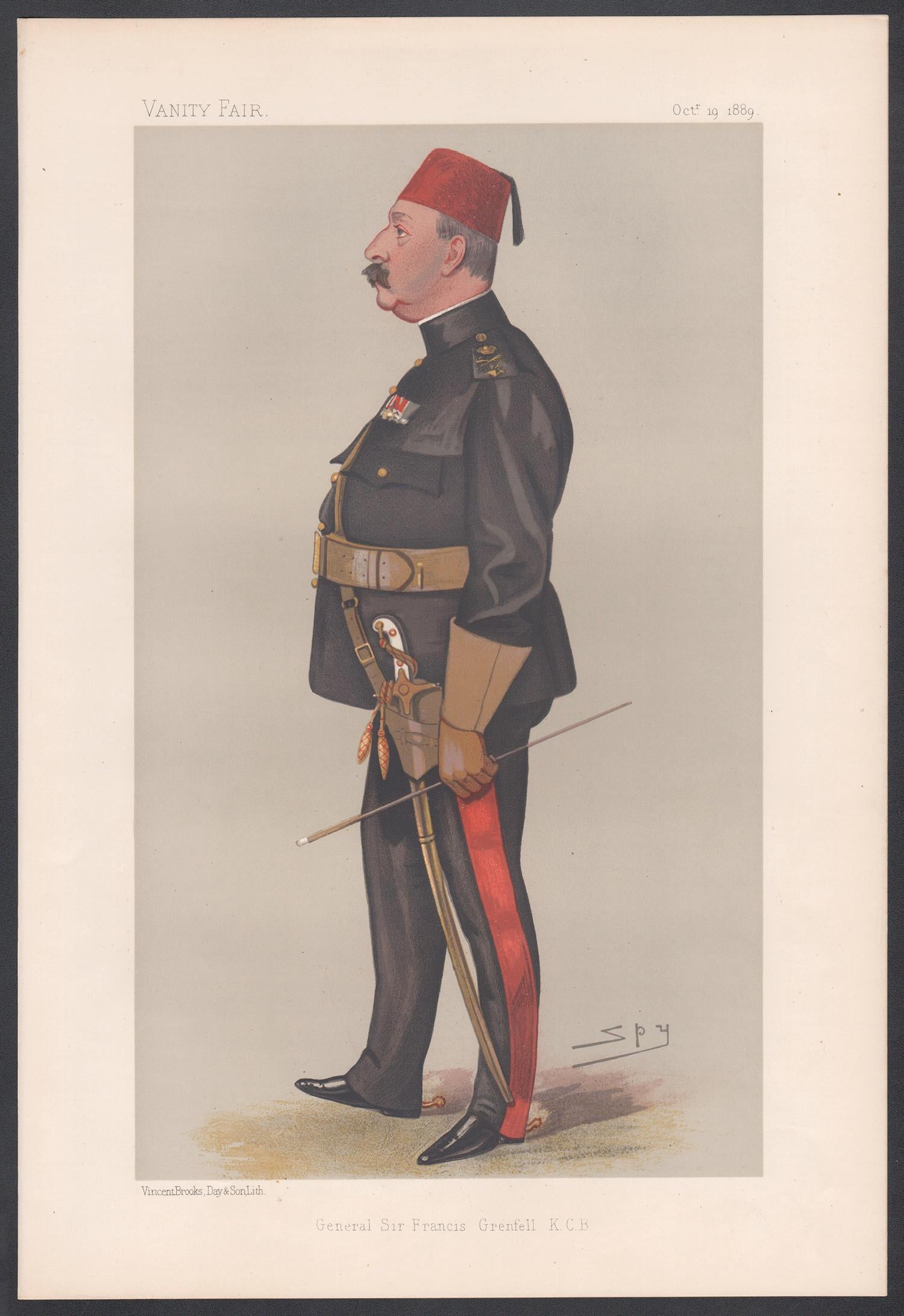 General Sir Francis Grenfell KCB, Vanity Fair, Militärische Karikaturporträt von General Sir Francis Grenfell, 1889 – Print von Sir Leslie Ward