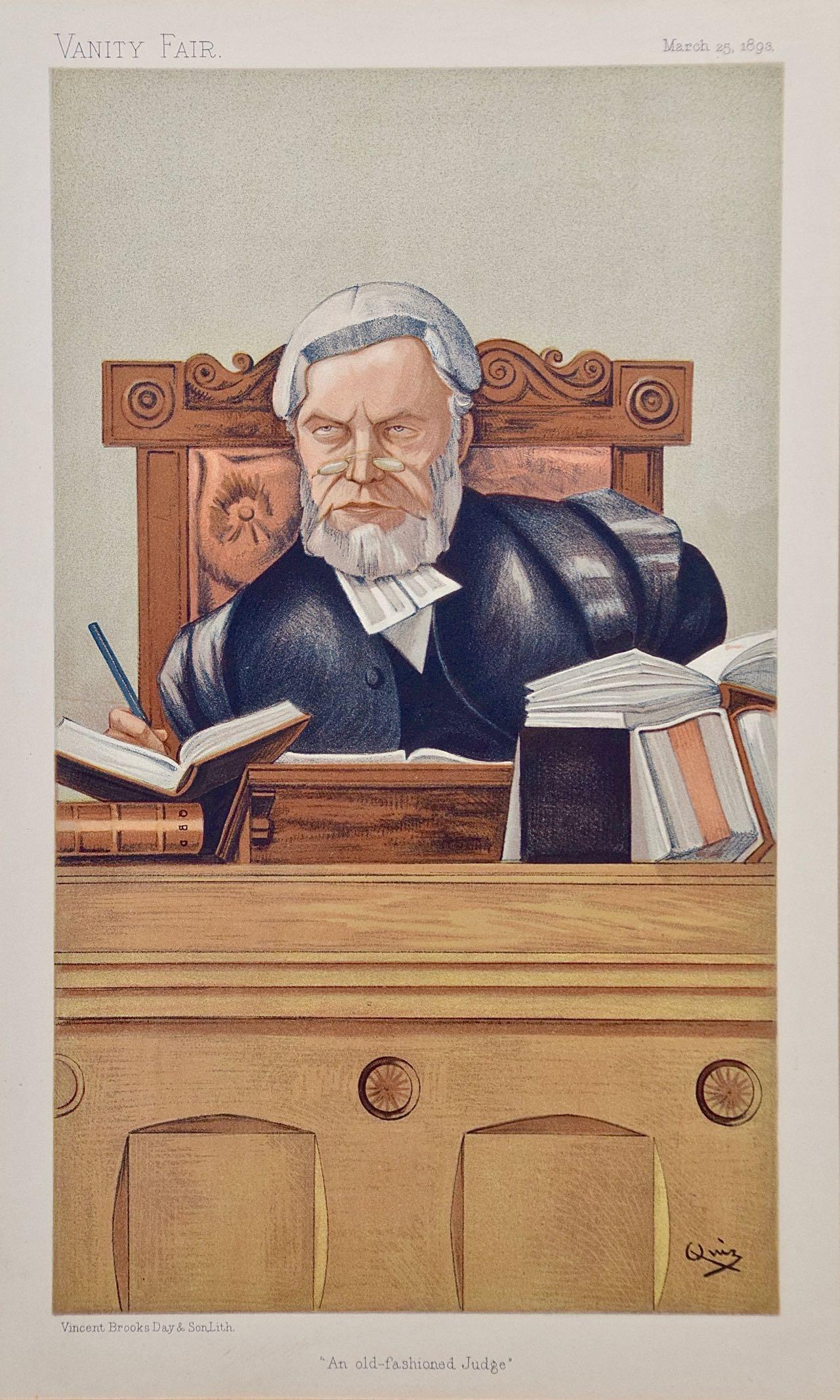 Waschtisch-Karikatur aus dem 19. Jahrhundert, „Ein alter, modischer Richter“, Henry Lopes – Print von Sir Leslie Ward