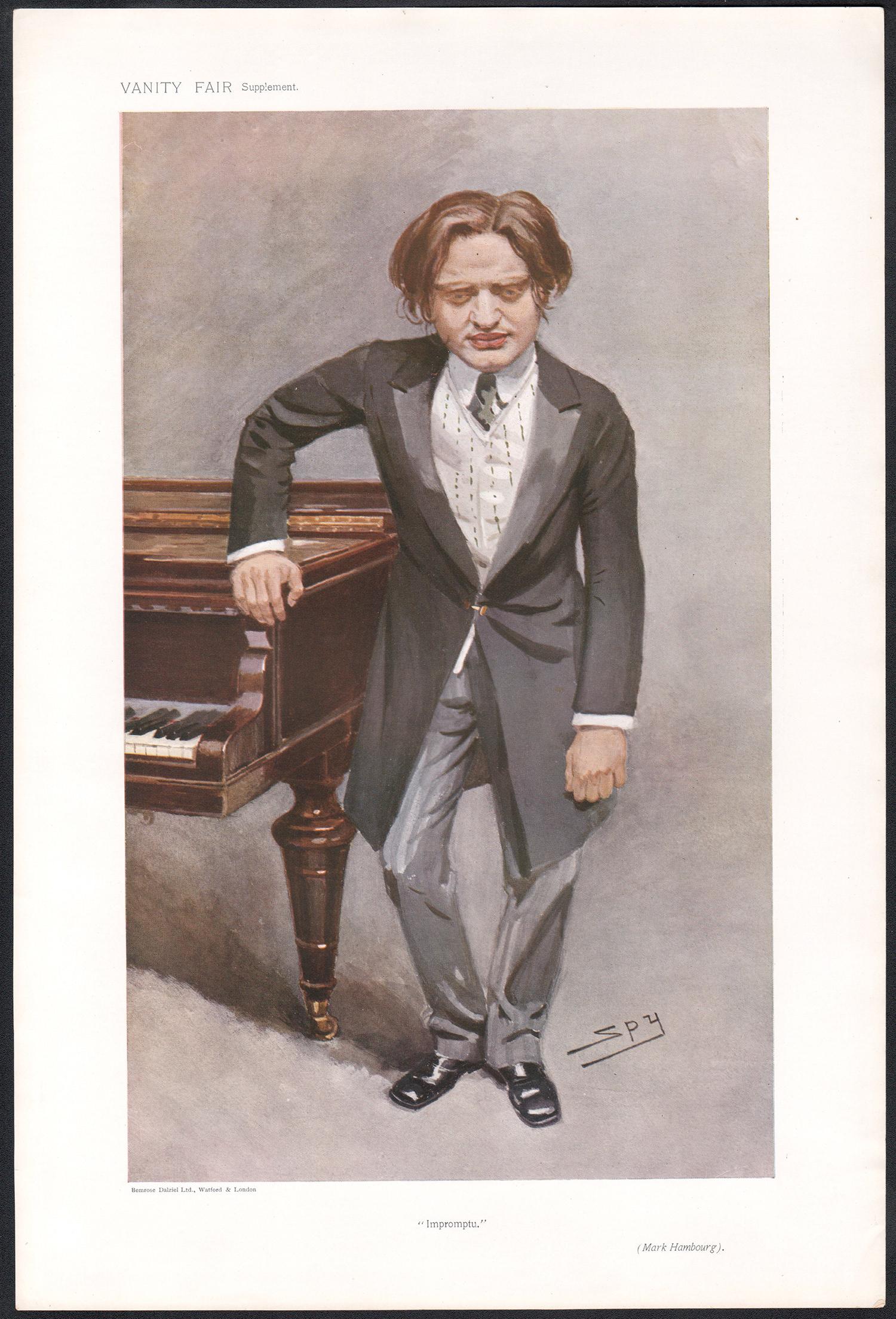 'Impromptu', Mark Hambourg, ritratto caricaturale del musicista di Vanity Fair, 1908 - Print di Sir Leslie Ward