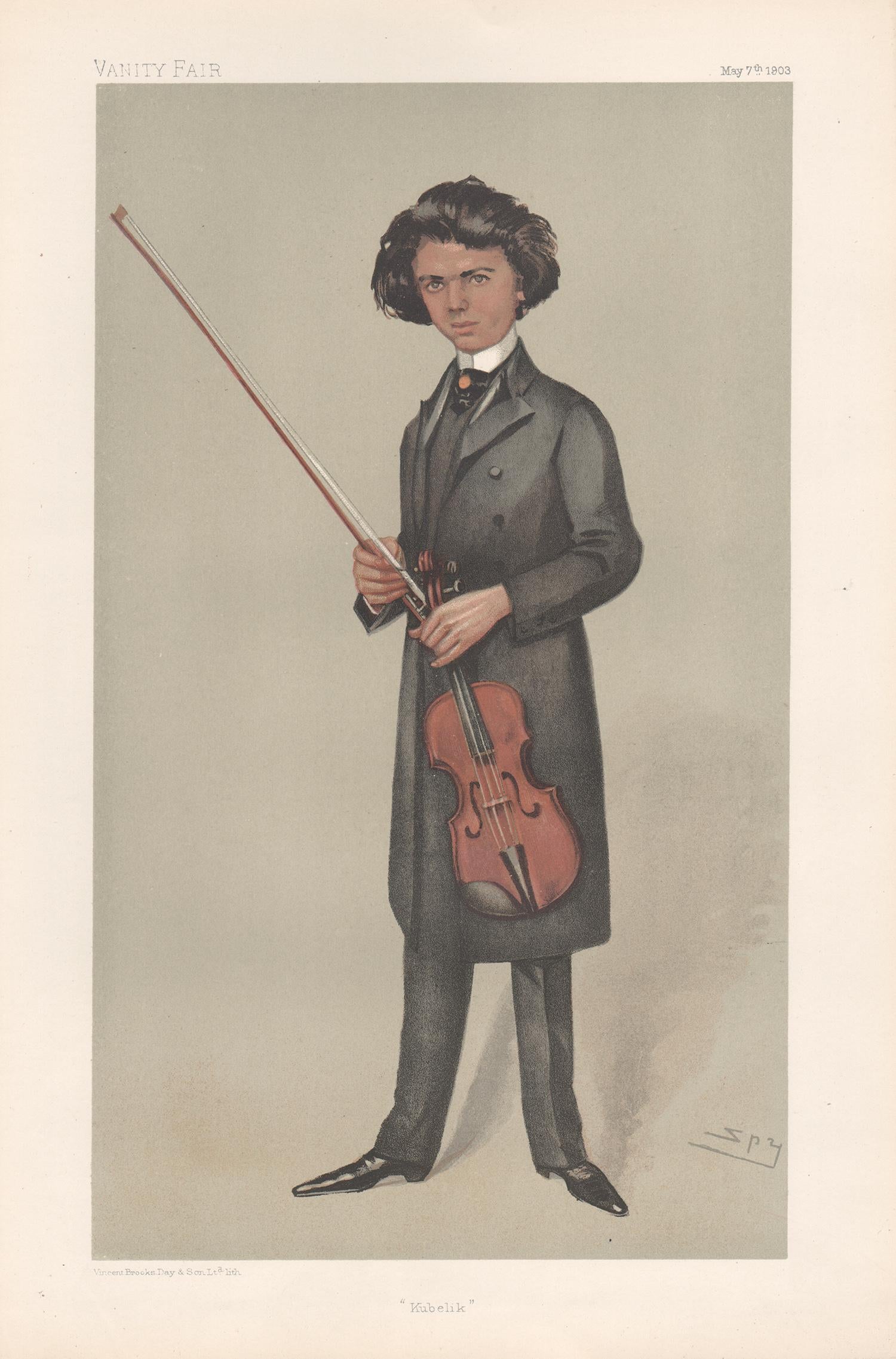 Sir Leslie Ward Portrait Print -  Jan Kubelek, violin, Vanity Fair musician portrait chromolithograph, 1903