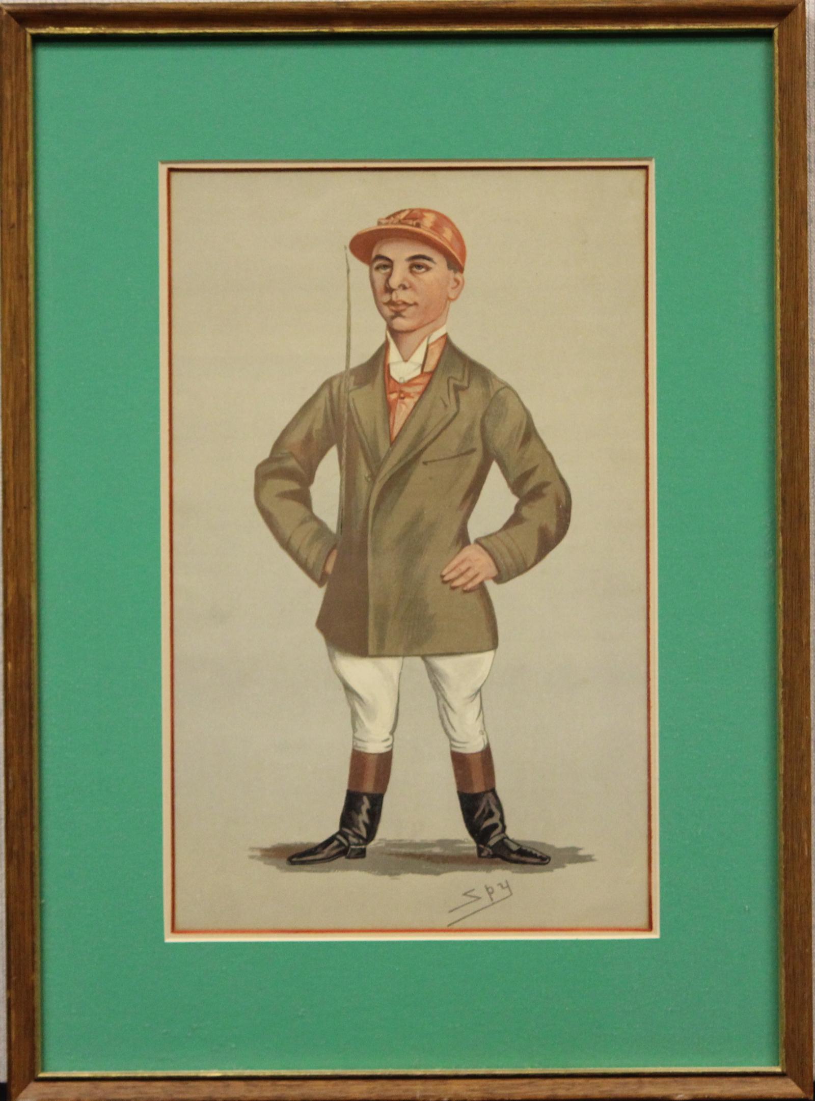 Classic Vanity Fair 19thC jockey portrait by 'Spy' aka Sir Leslie Ward

Image Sz: 11 1/2"H x 7 1/4"W

Frame Sz: 17"H x 13"W

w/ turf green mat
