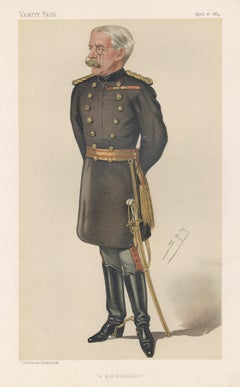 Antique Lt General Higginson, Vanity Fair military caricature portrait, 1884