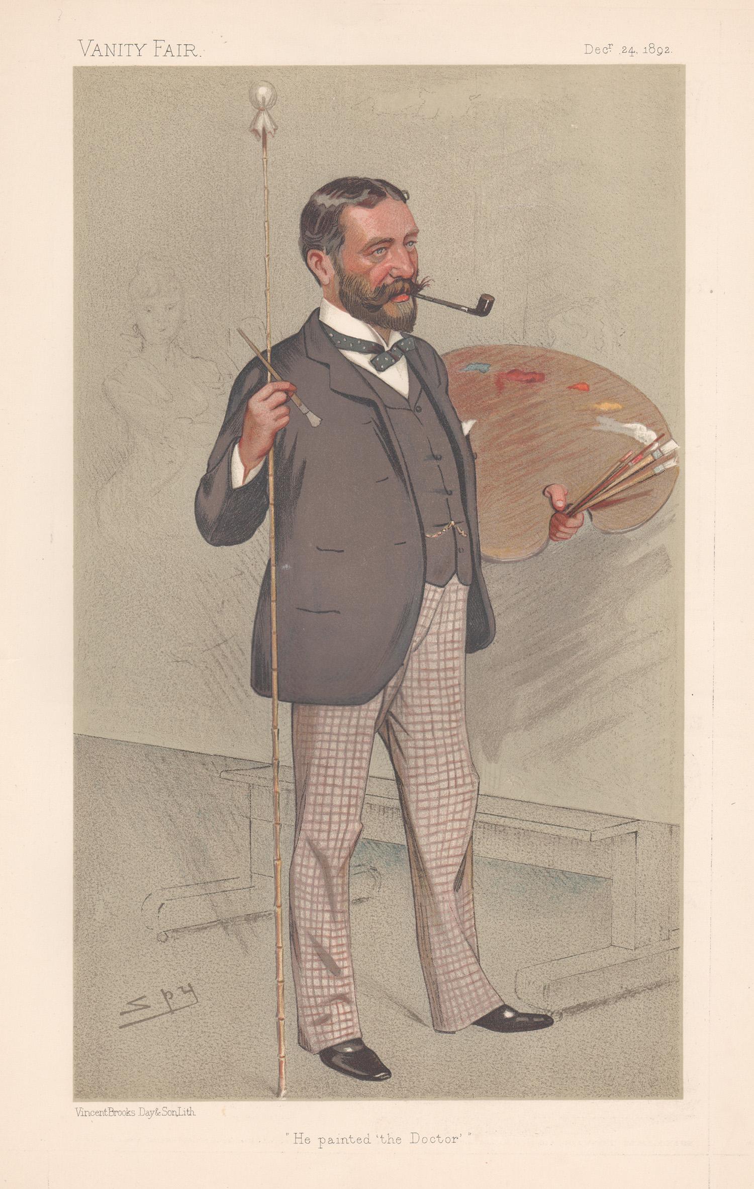 Sir Leslie Ward Portrait Print - Luke Fildes, painter, Vanity Fair artist portrait chromolithograph, 1892