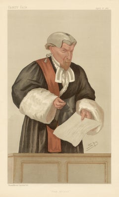 Antique Mr Justice Field, Vanity Fair legal law caricature chromolithograph print, 1887