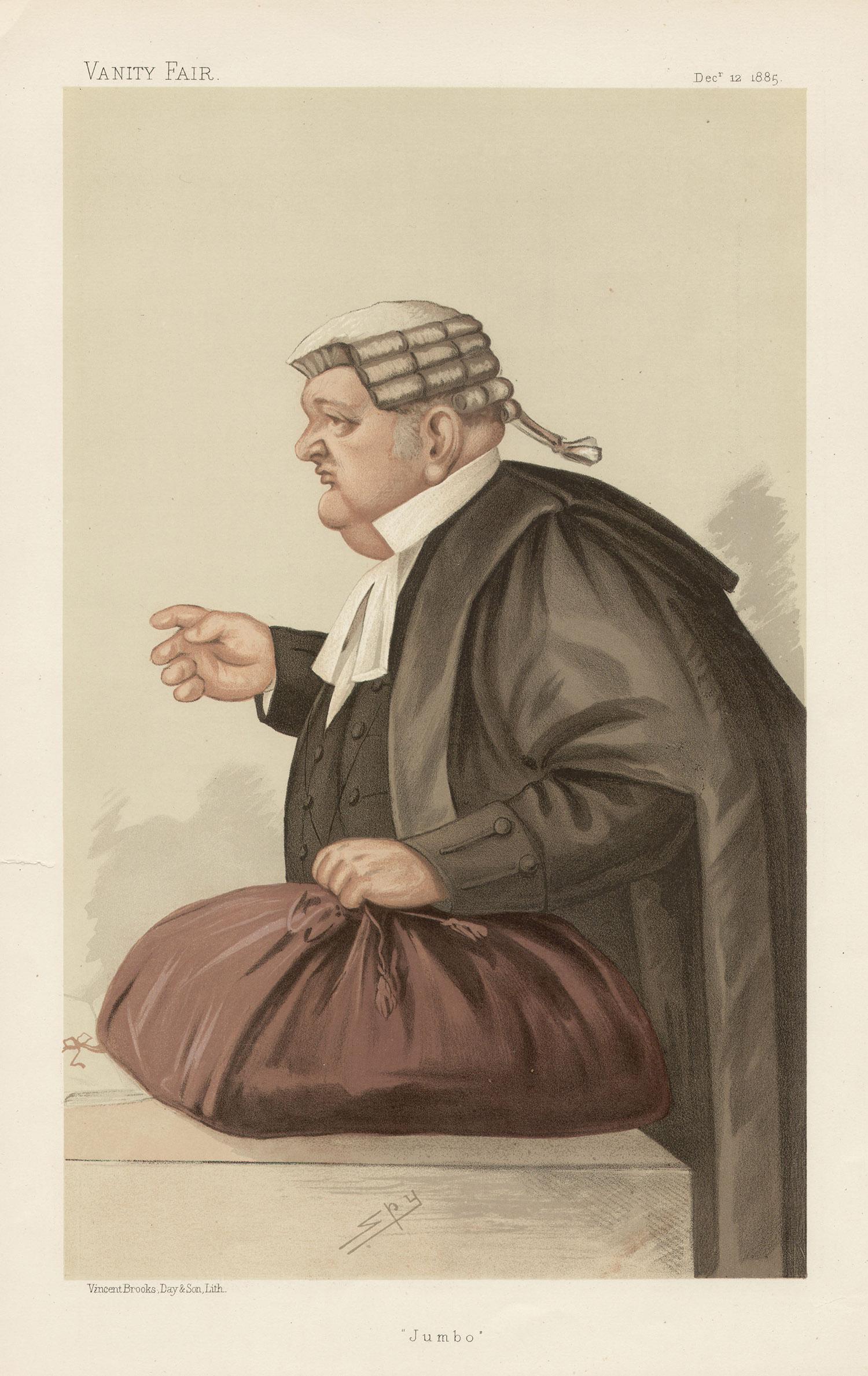 Sir Leslie Ward Figurative Print - Samuel Pope QC, Vanity Fair legal chromolithograph of a judge, 1885
