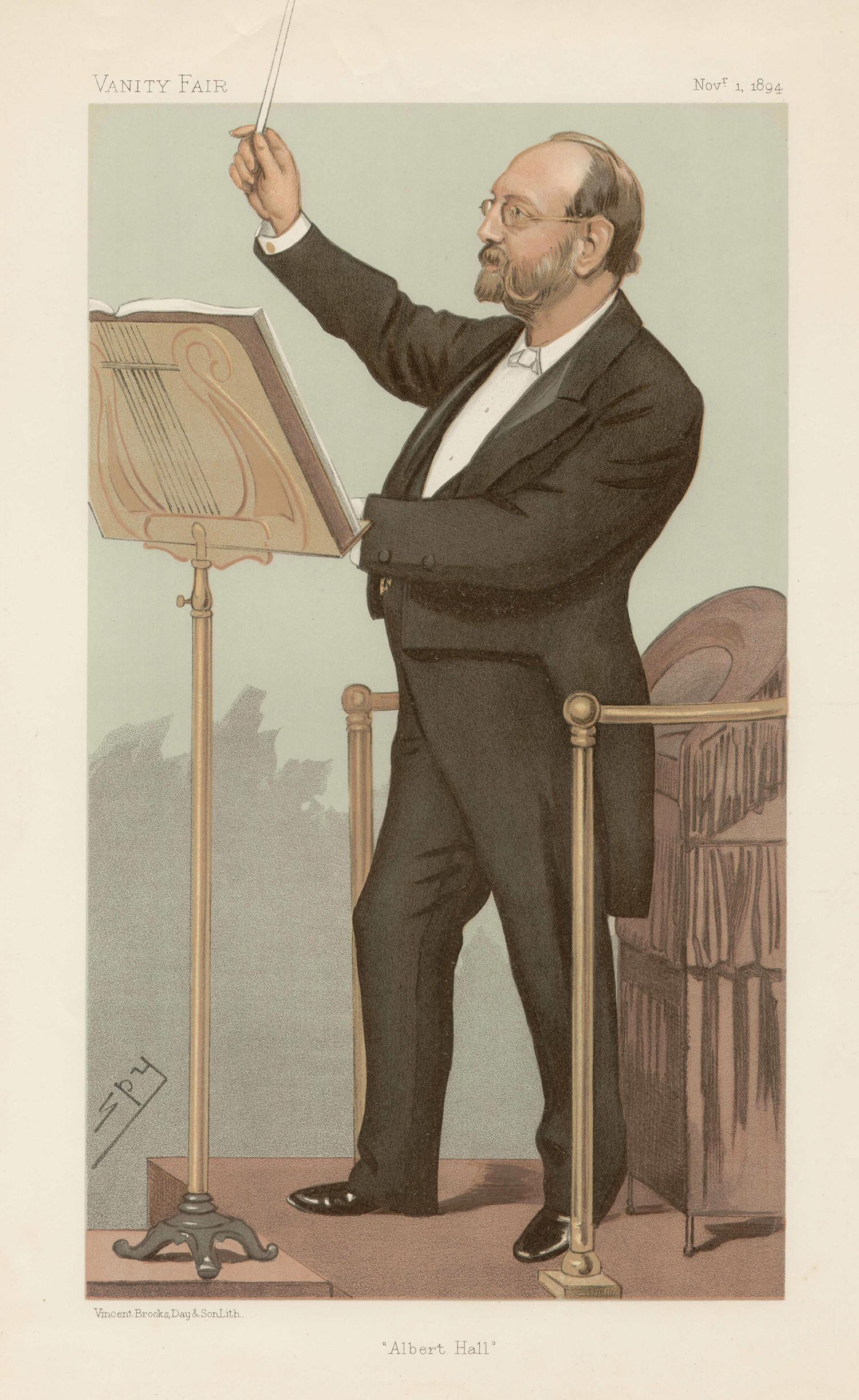 Sir Leslie Ward Portrait Print - Sir Joseph Barnby, Vanity Fair musician portrait chromolithograph, 1894