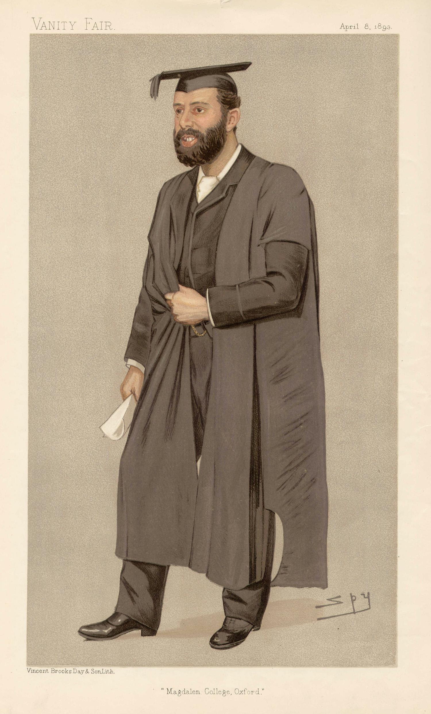 Sir Leslie Ward Portrait Print - Sir Thomas Herbert Warren, Vanity Fair portrait chromolithograph, 1890