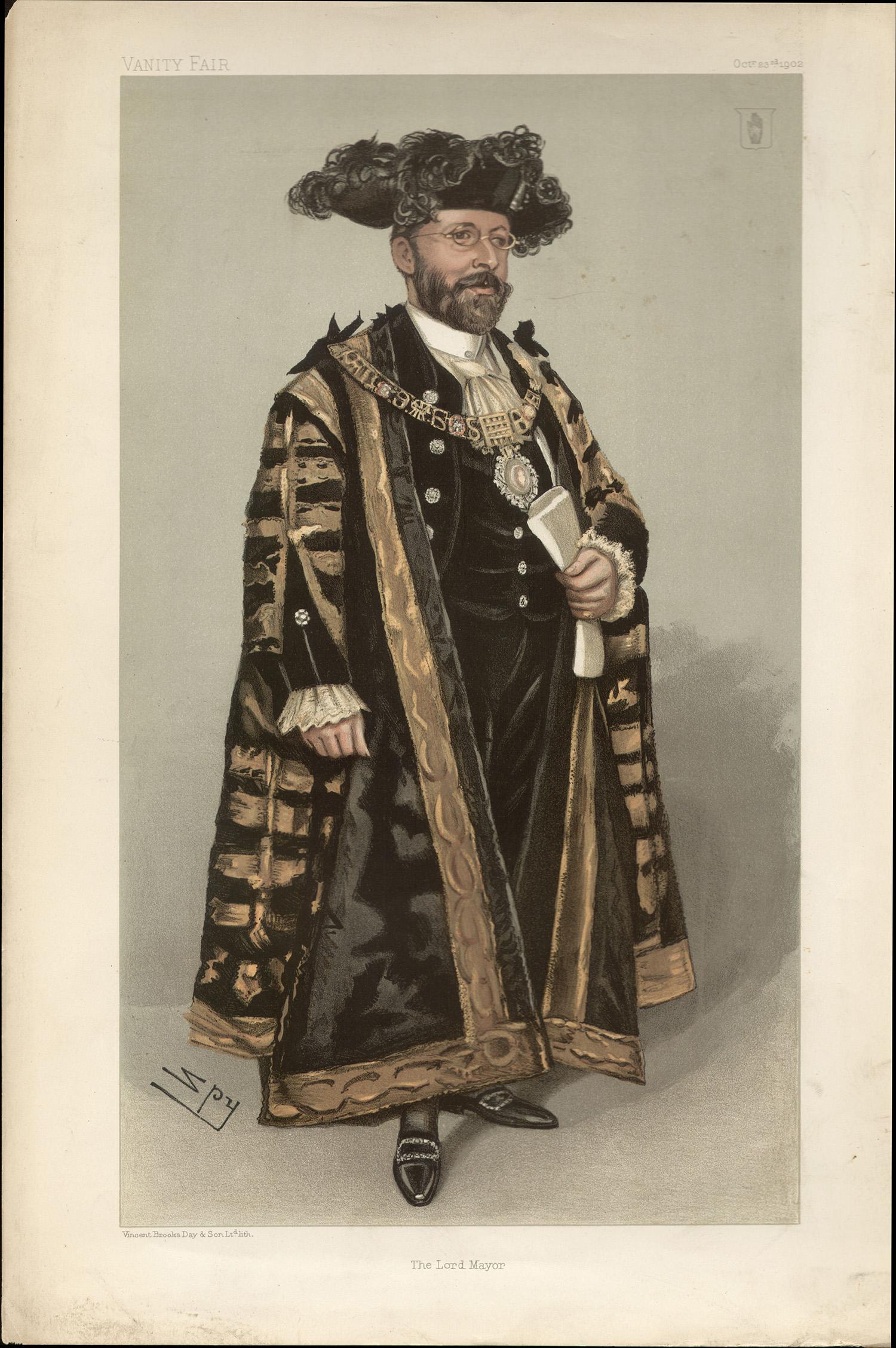 'The Lord Mayor' (Sir Joseph Dimsdale), Vanity Fair caricature portrait, 1902 - Print by Sir Leslie Ward