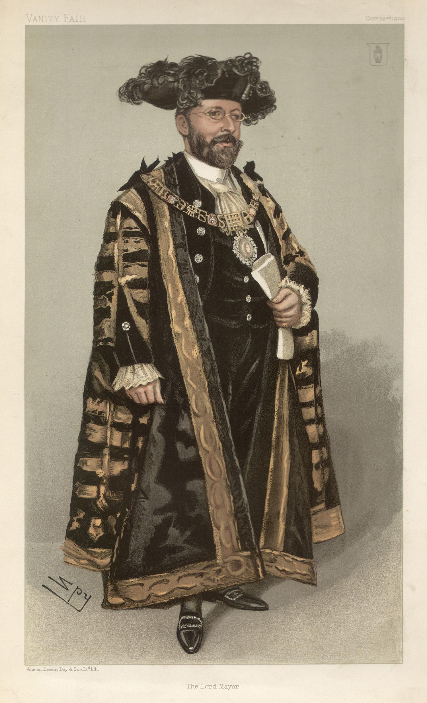Sir Leslie Ward Figurative Print - 'The Lord Mayor' (Sir Joseph Dimsdale), Vanity Fair caricature portrait, 1902