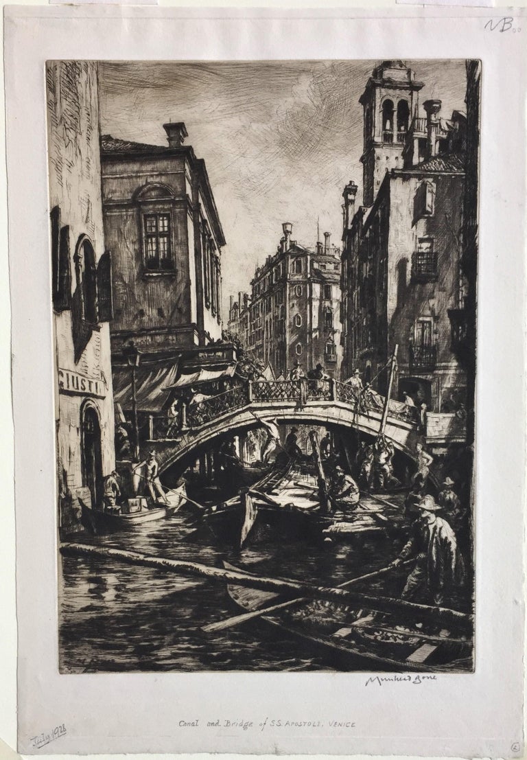 Canal and Bridge of SS Apostoli, Venice.  - Print by Sir Muirhead Bone
