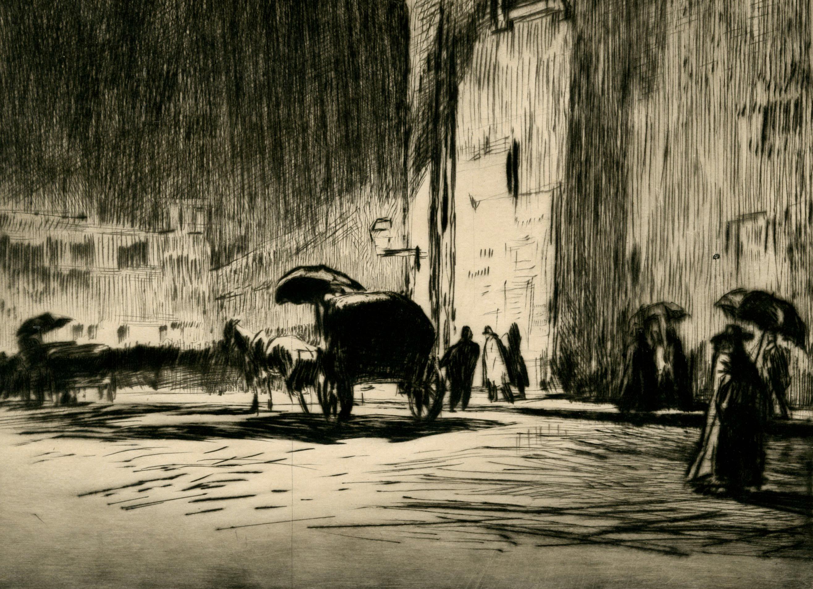 Nuit Pluvieuse à Rome - Noir Landscape Print par Sir Muirhead Bone