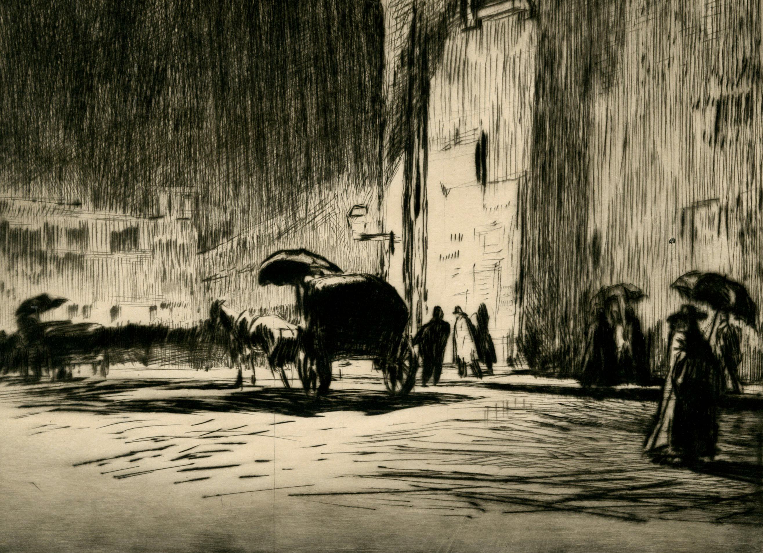 Noche lluviosa en Roma - Landscape Print Negro de Sir Muirhead Bone