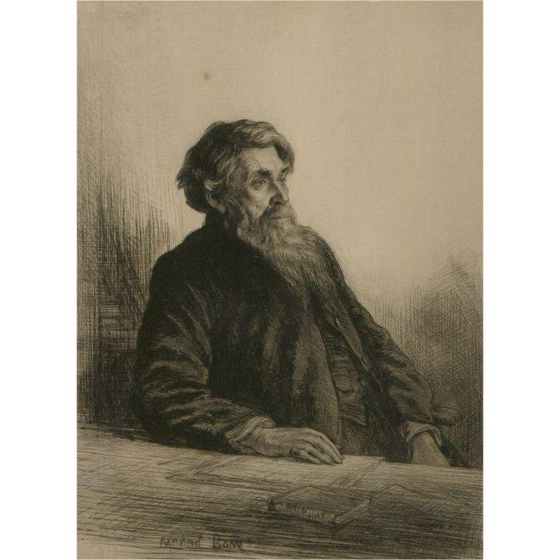 A rare and highly accomplished drypoint etching by the Scottish etcher and war artist during both world wars, Sir Muirhead Bone (1876-1953), of Rev. Dr. Herbert Armitage James (1844-1931), the headmaster of Rugby School from 1895-1909. James left