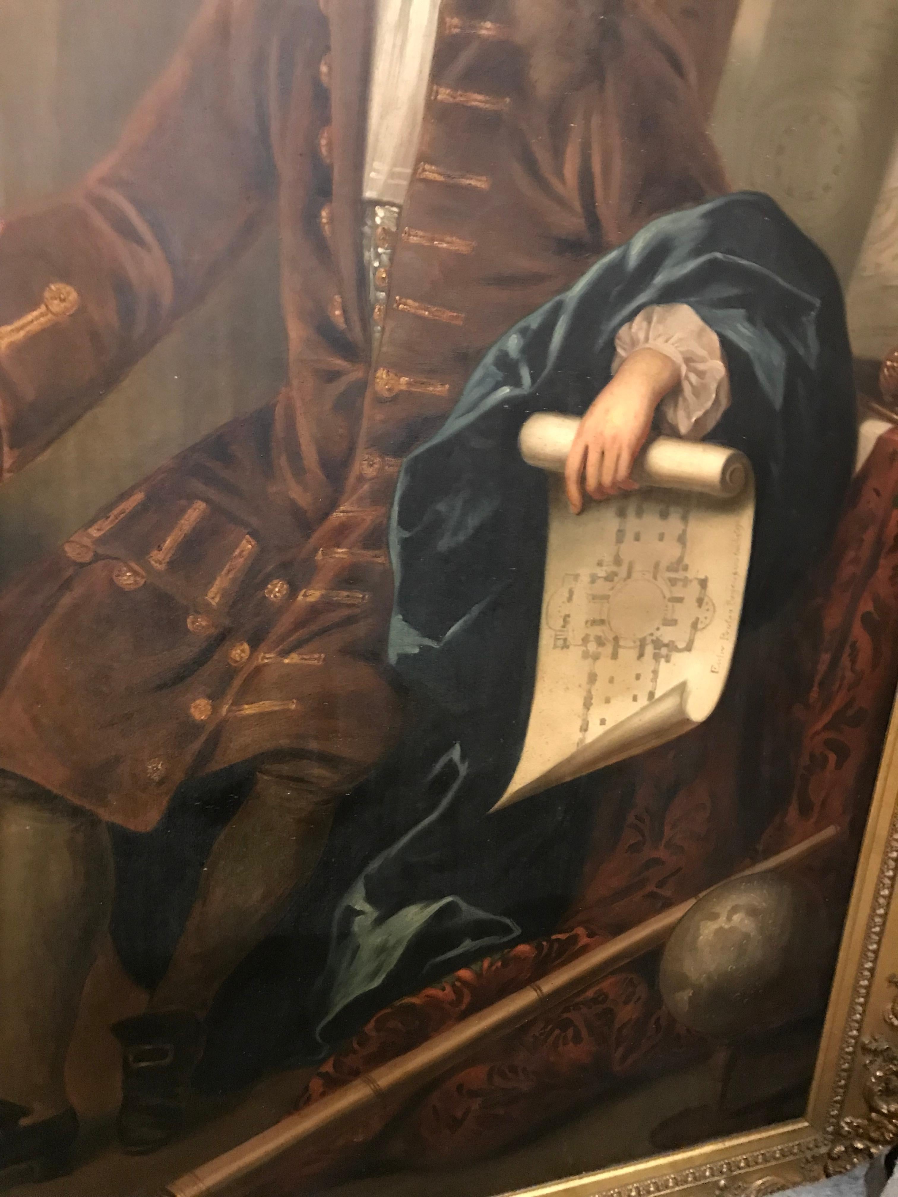 8.5 Foot Tall 17th Century Portrait Oil Painting of Sir Christopher Wren 5