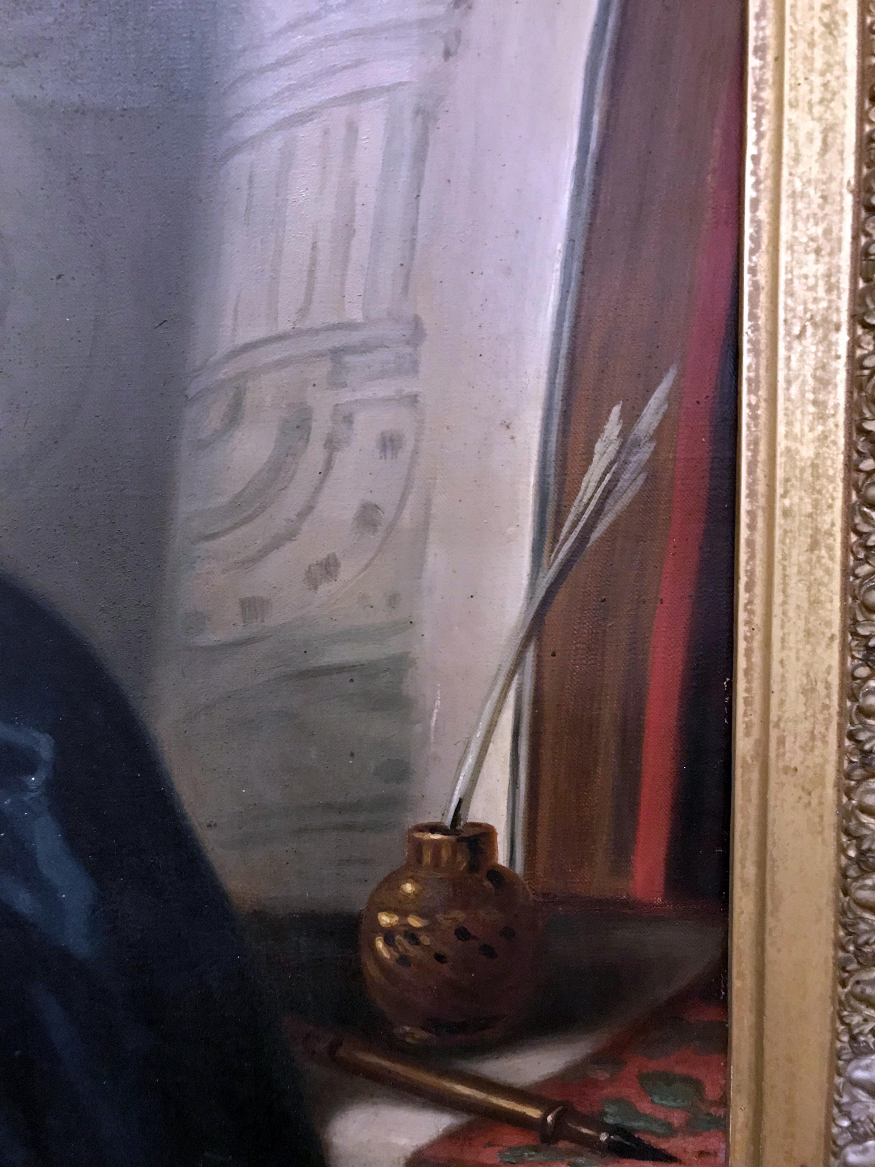 8.5 Foot Tall 17th Century Portrait Oil Painting of Sir Christopher Wren 11