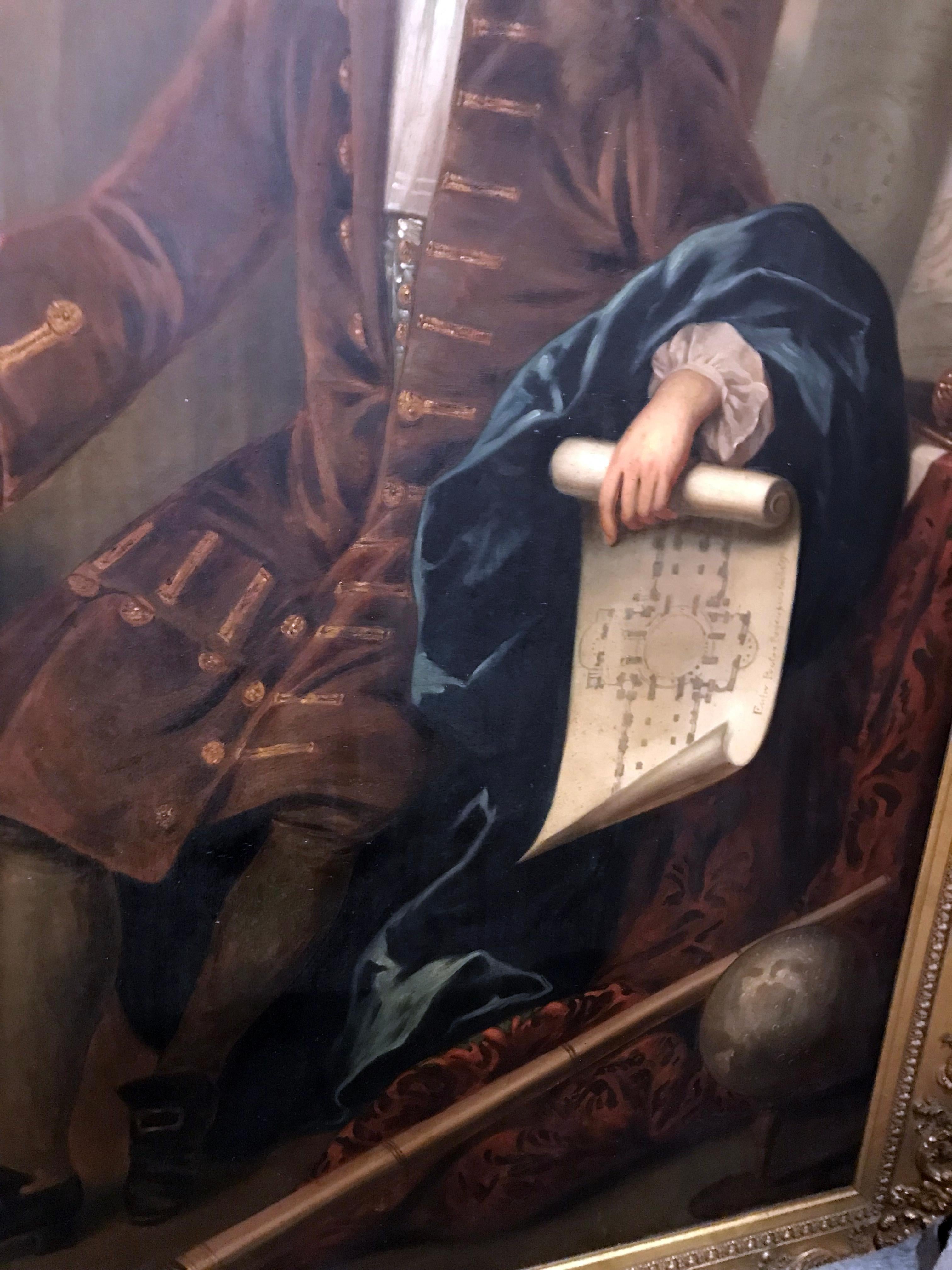 8.5 Foot Tall 17th Century Portrait Oil Painting of Sir Christopher Wren 12